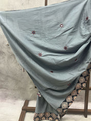 Grey Cotton Patchwork Saree-SRGCPS212