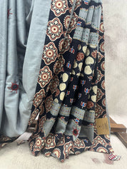 Grey Cotton Patchwork Saree-SRGCPS212