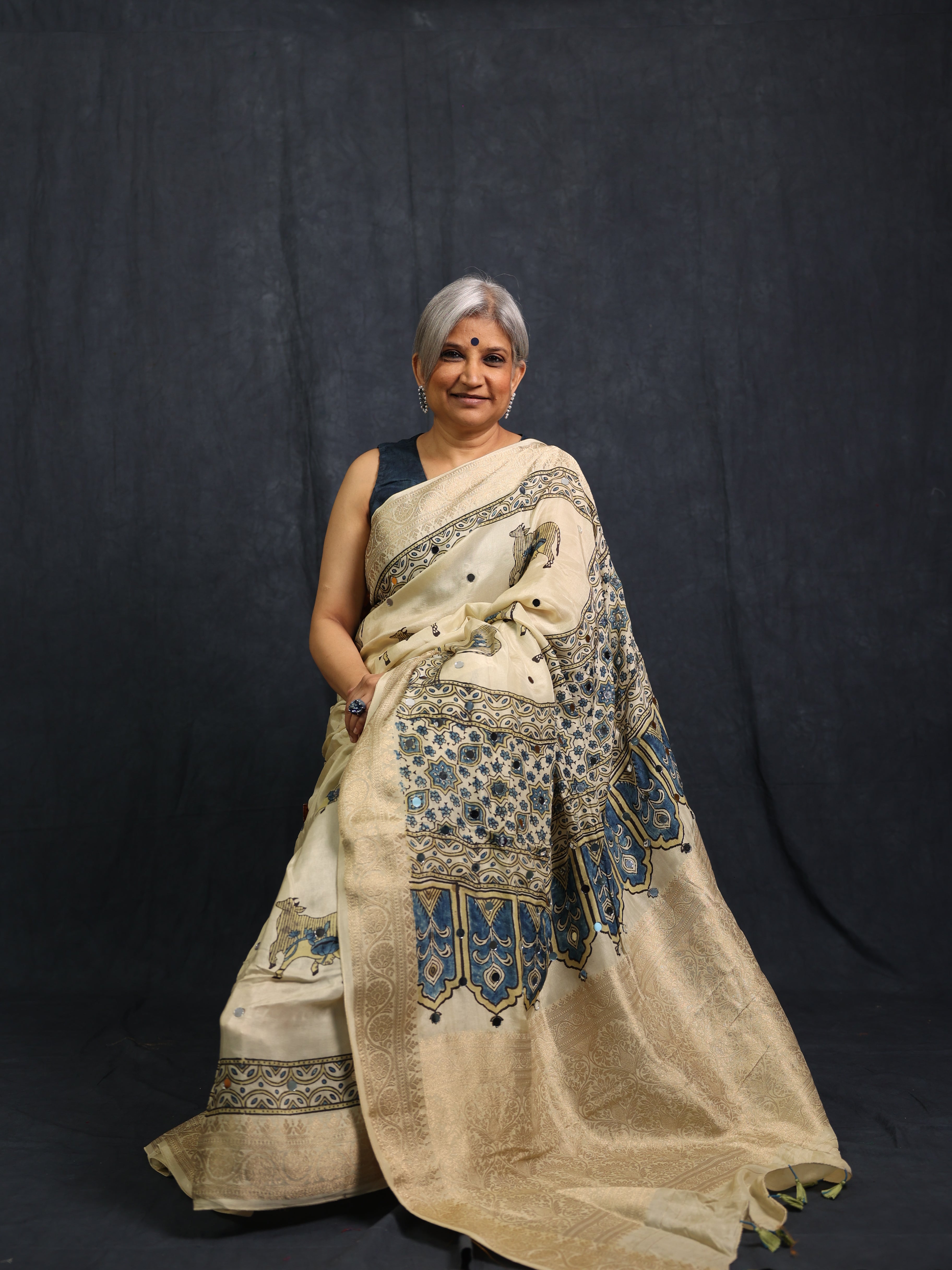 Cream HBP Modal Silk Saree - SRCMSS614