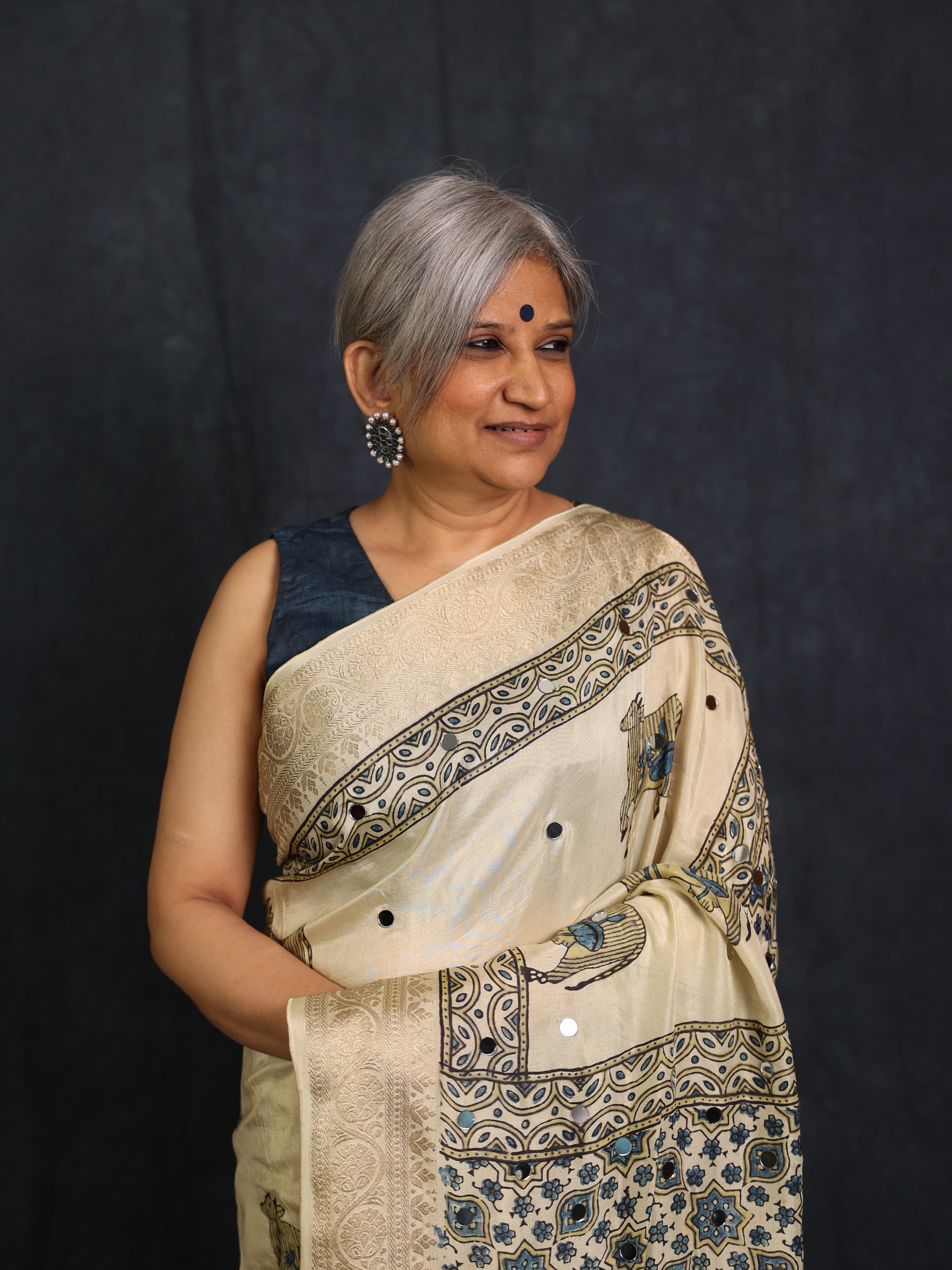 Cream HBP Modal Silk Saree - SRCMSS614