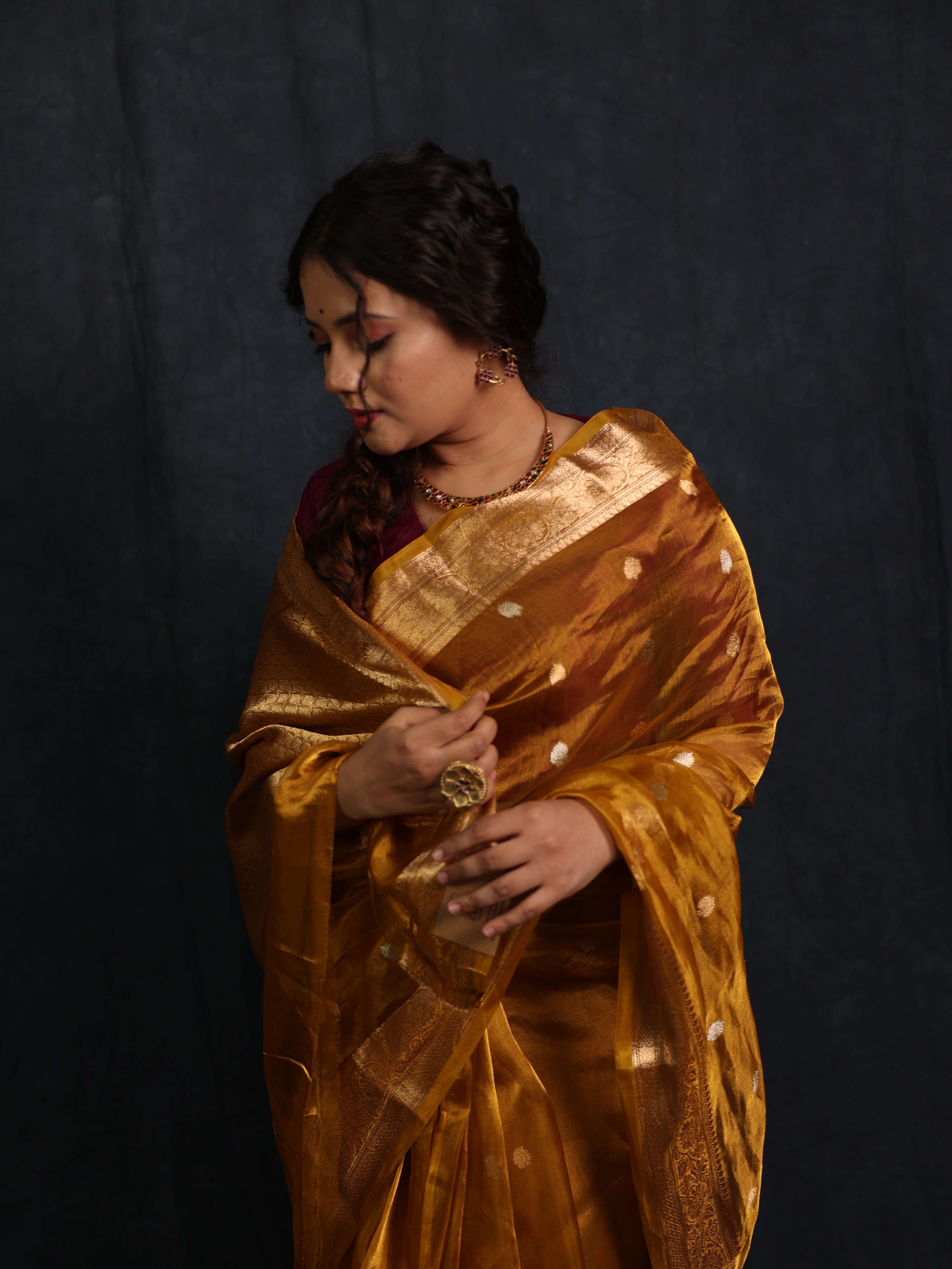 Mustard Gold Tissue Banarasi Silk Saree - SRMGTBSS56