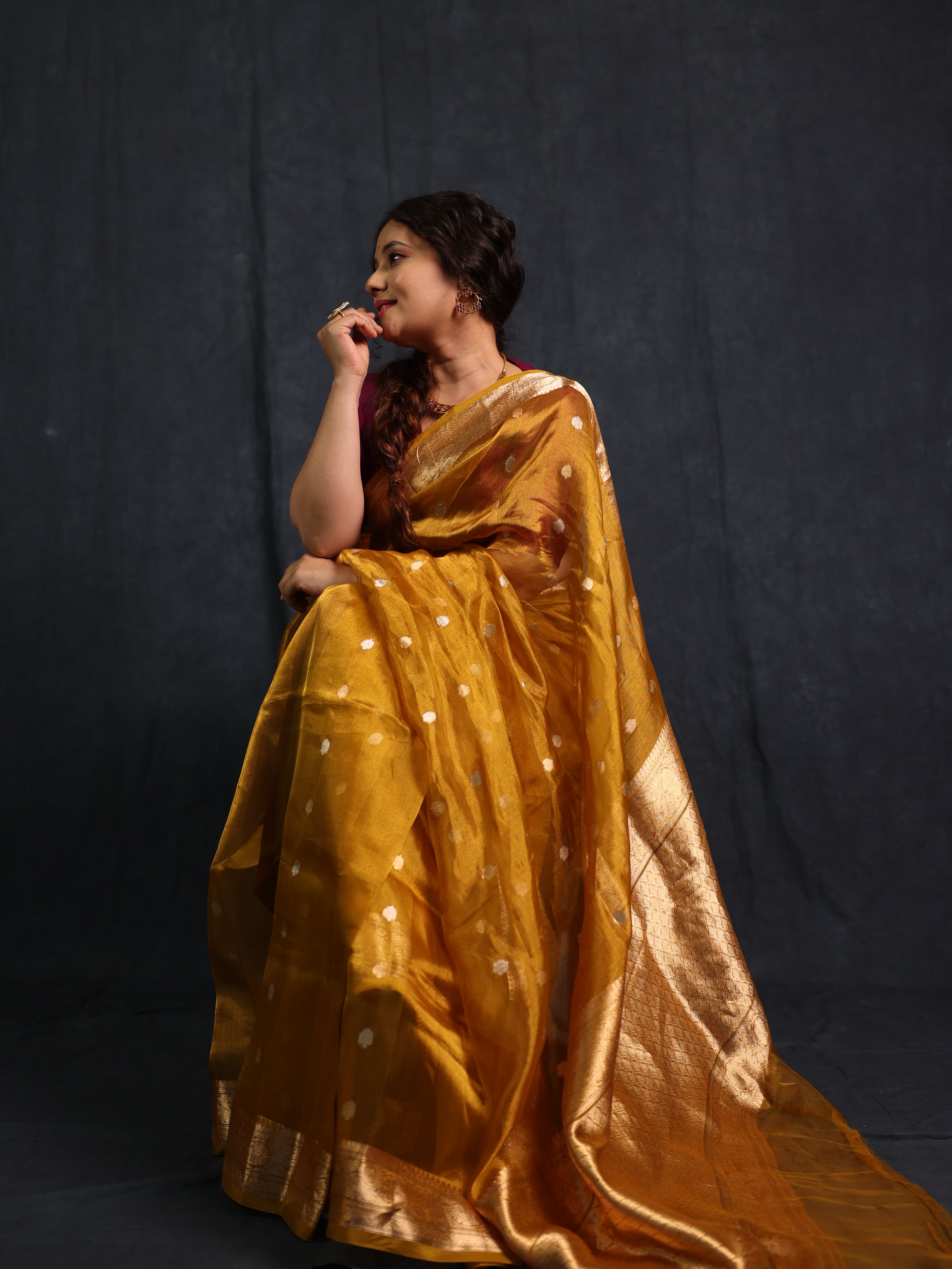 Mustard Gold Tissue Banarasi Silk Saree - SRMGTBSS56