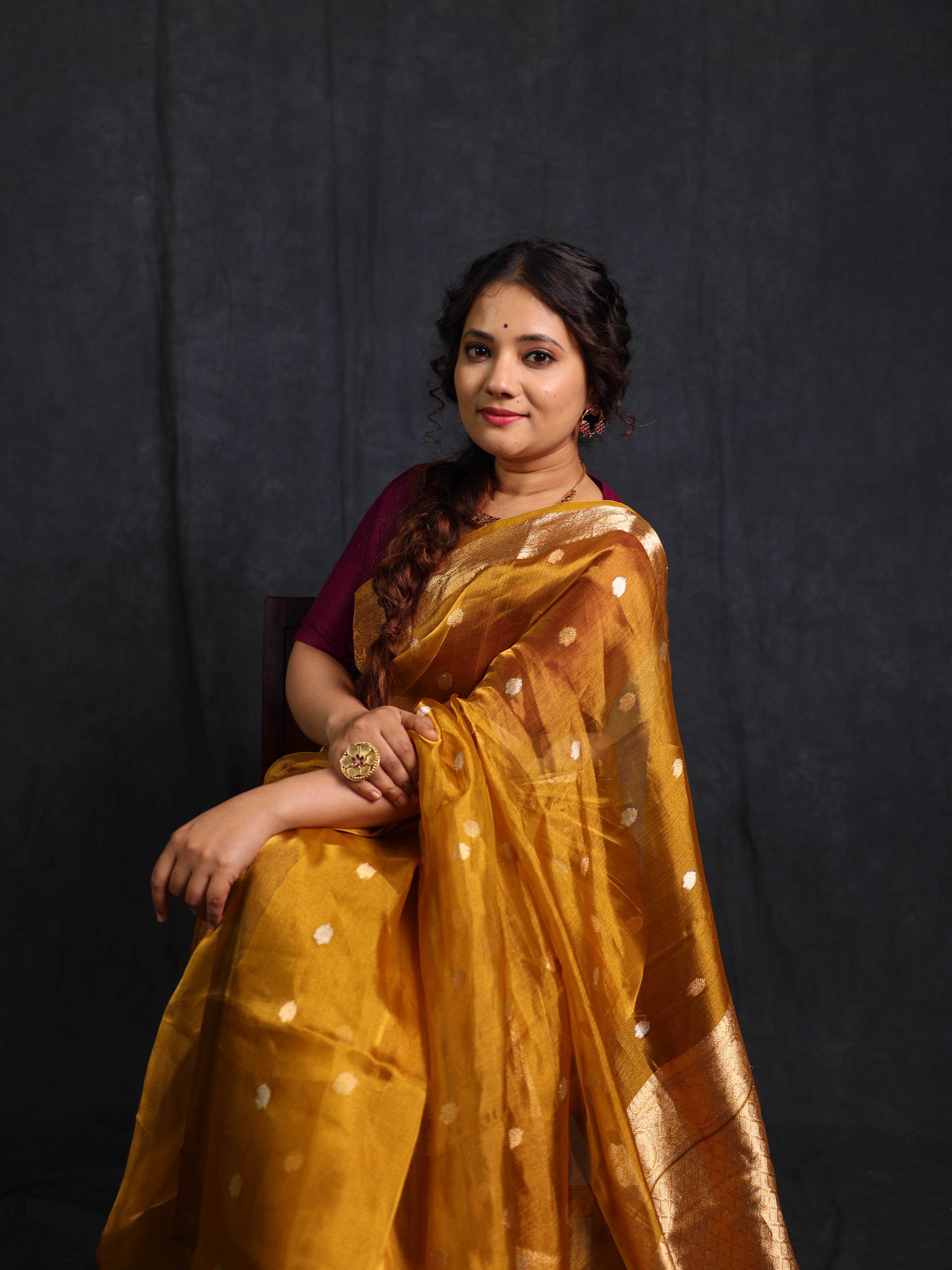 Mustard Gold Tissue Banarasi Silk Saree - SRMGTBSS56