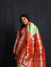 Mint Green Silk Paithani Saree - SRMGSPS768