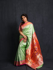 Mint Green Silk Paithani Saree - SRMGSPS768