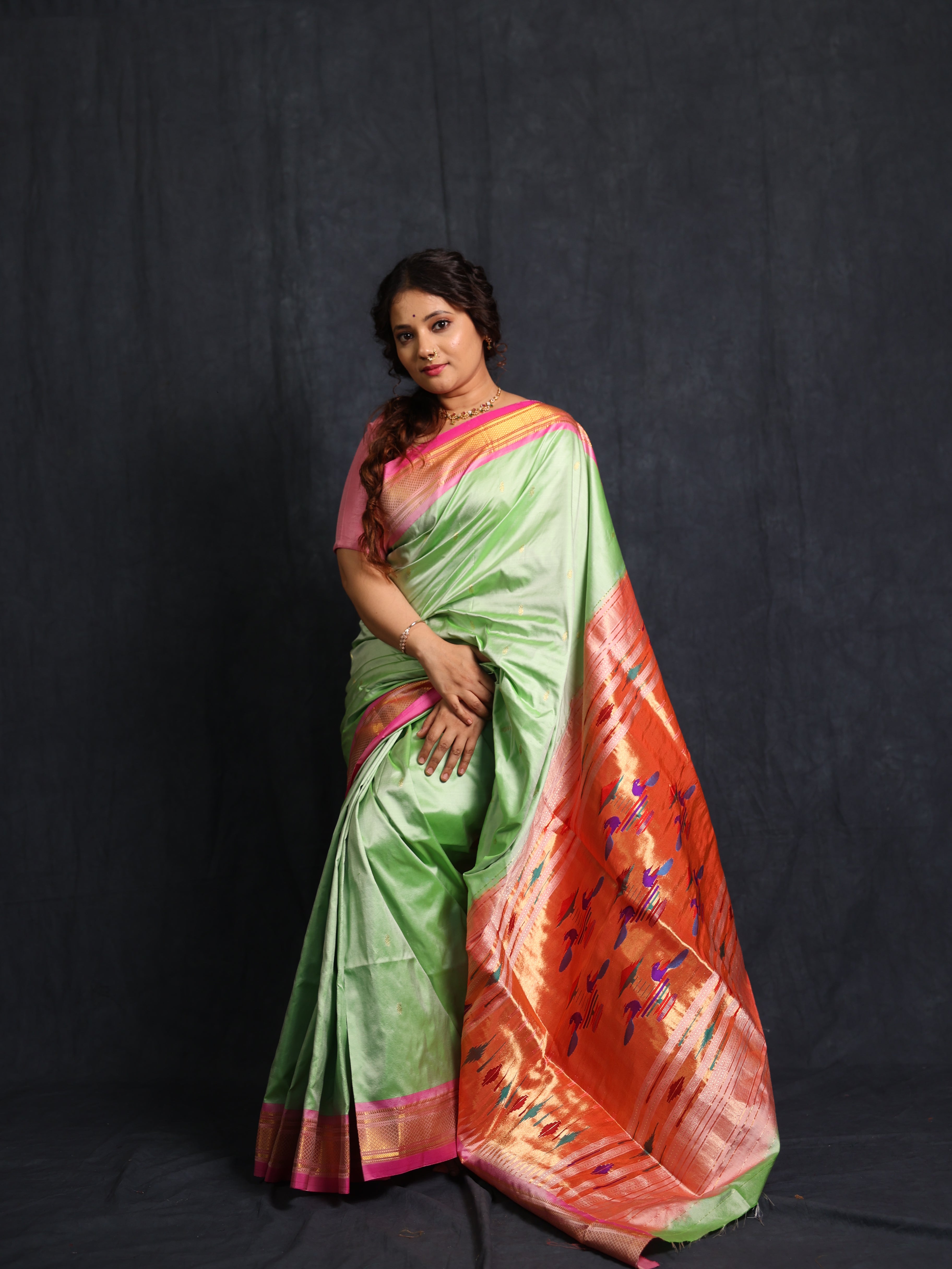 Mint Green Silk Paithani Saree - SRMGSPS768