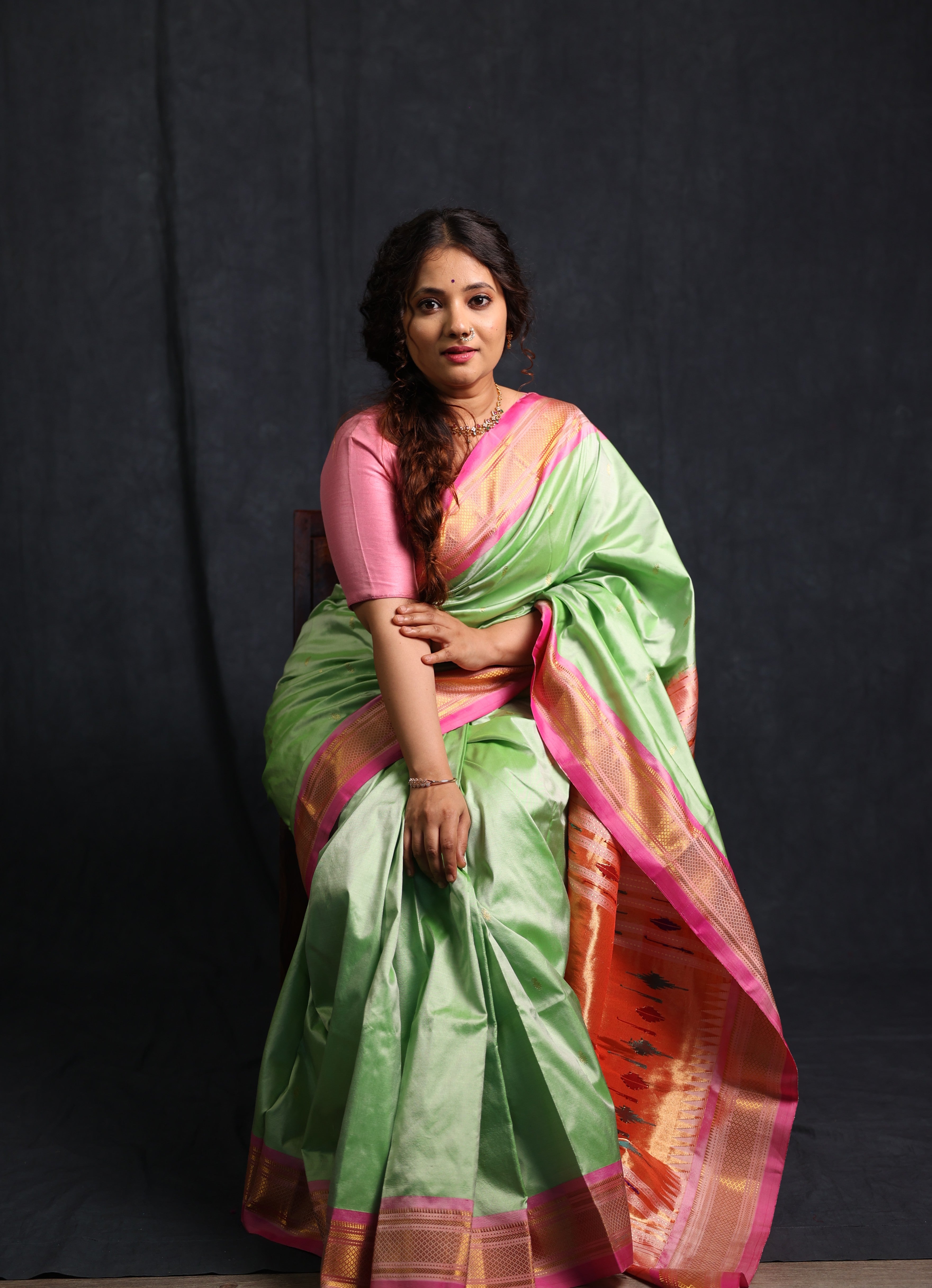 Mint Green Silk Paithani Saree - SRMGSPS768