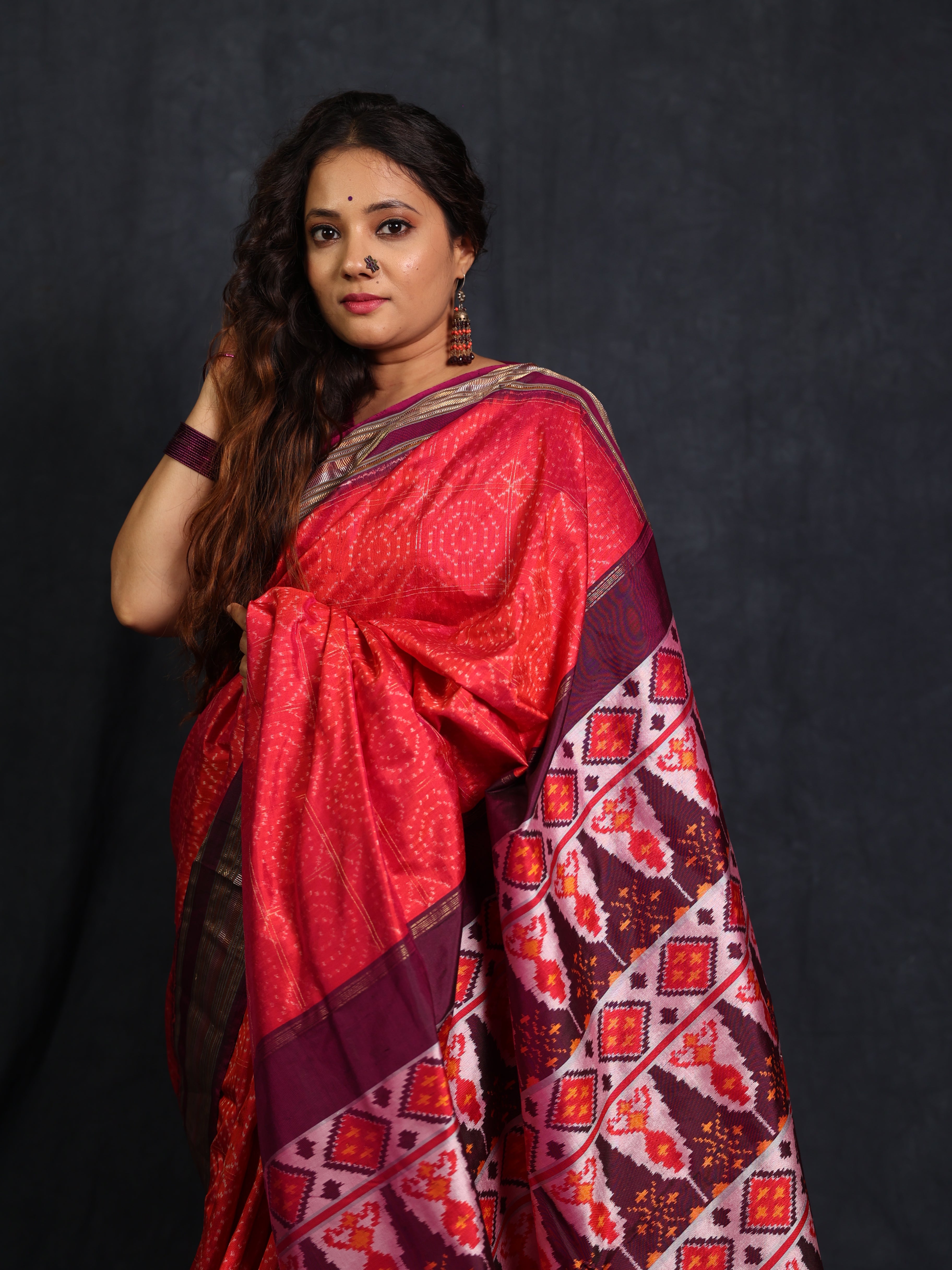 Two Tone Pink Pochampalli Silk Ikat Saree - SRTTPPSIS313