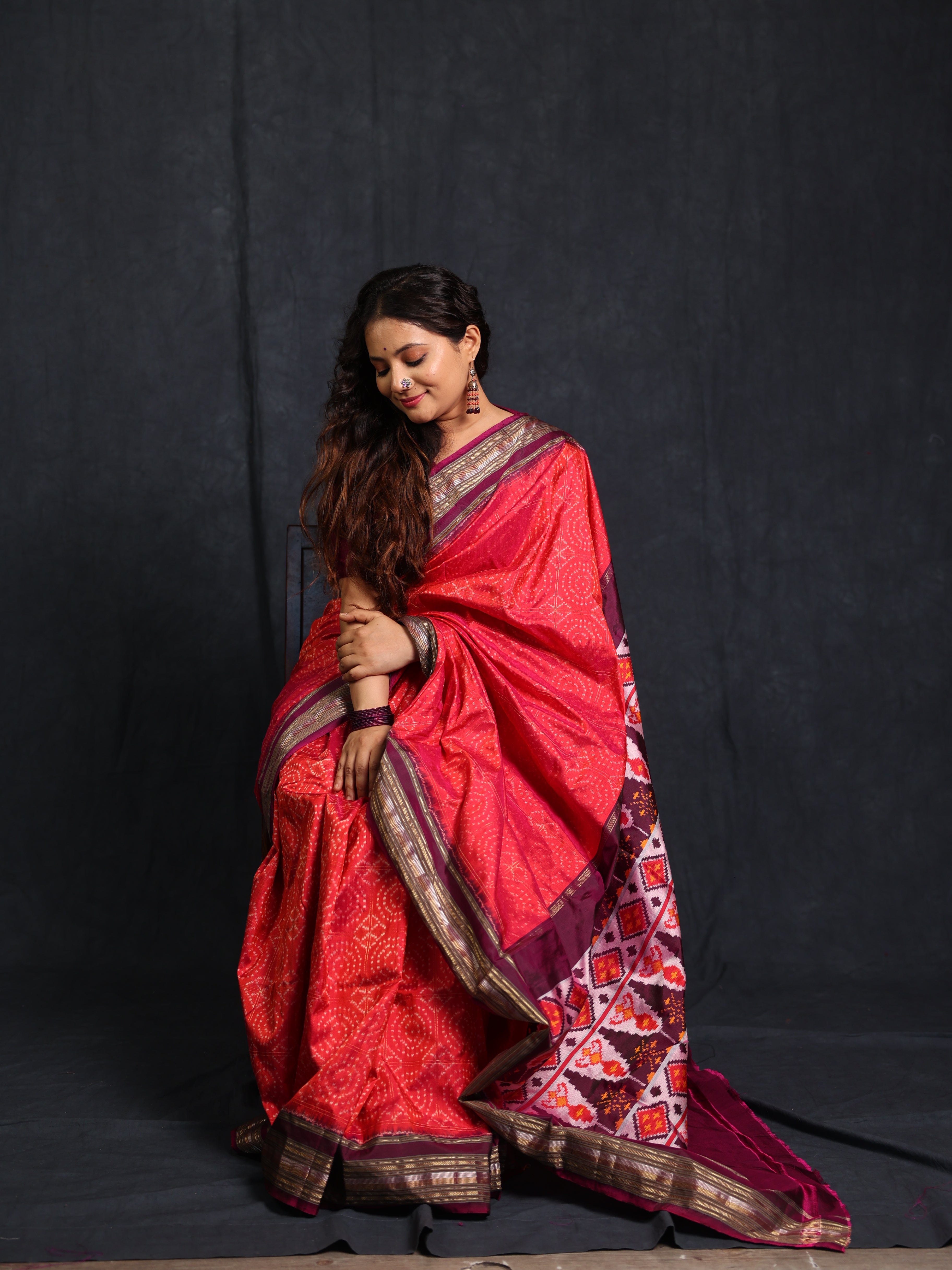 Two Tone Pink Pochampalli Silk Ikat Saree - SRTTPPSIS313