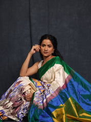 Cream Pochampalli Silk Ikat Saree - SRCPSIS292