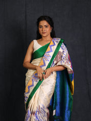 Cream Pochampalli Silk Ikat Saree - SRCPSIS292