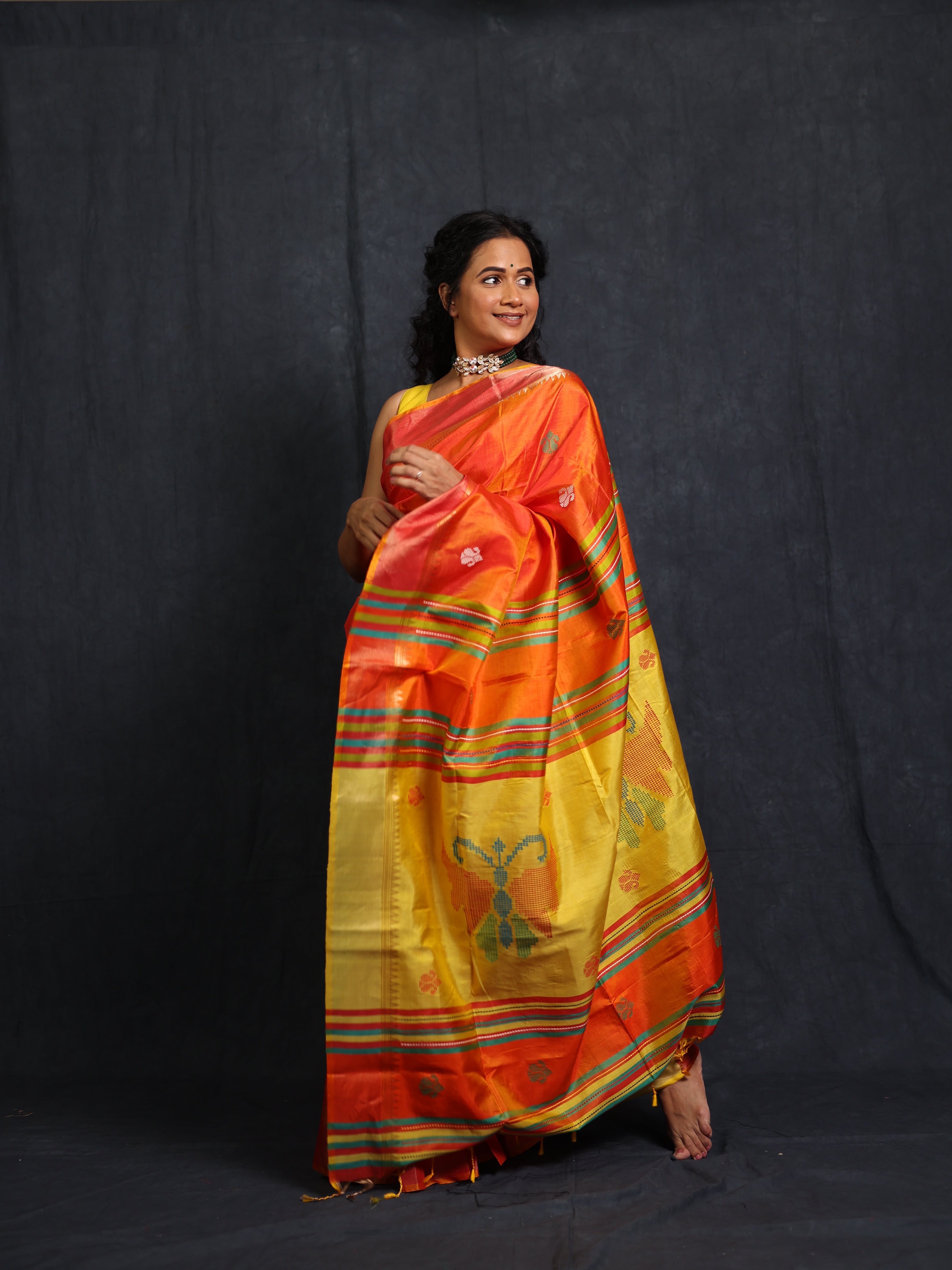 Mustard Orange Mulberry Silk Saree - SRMOMSS03