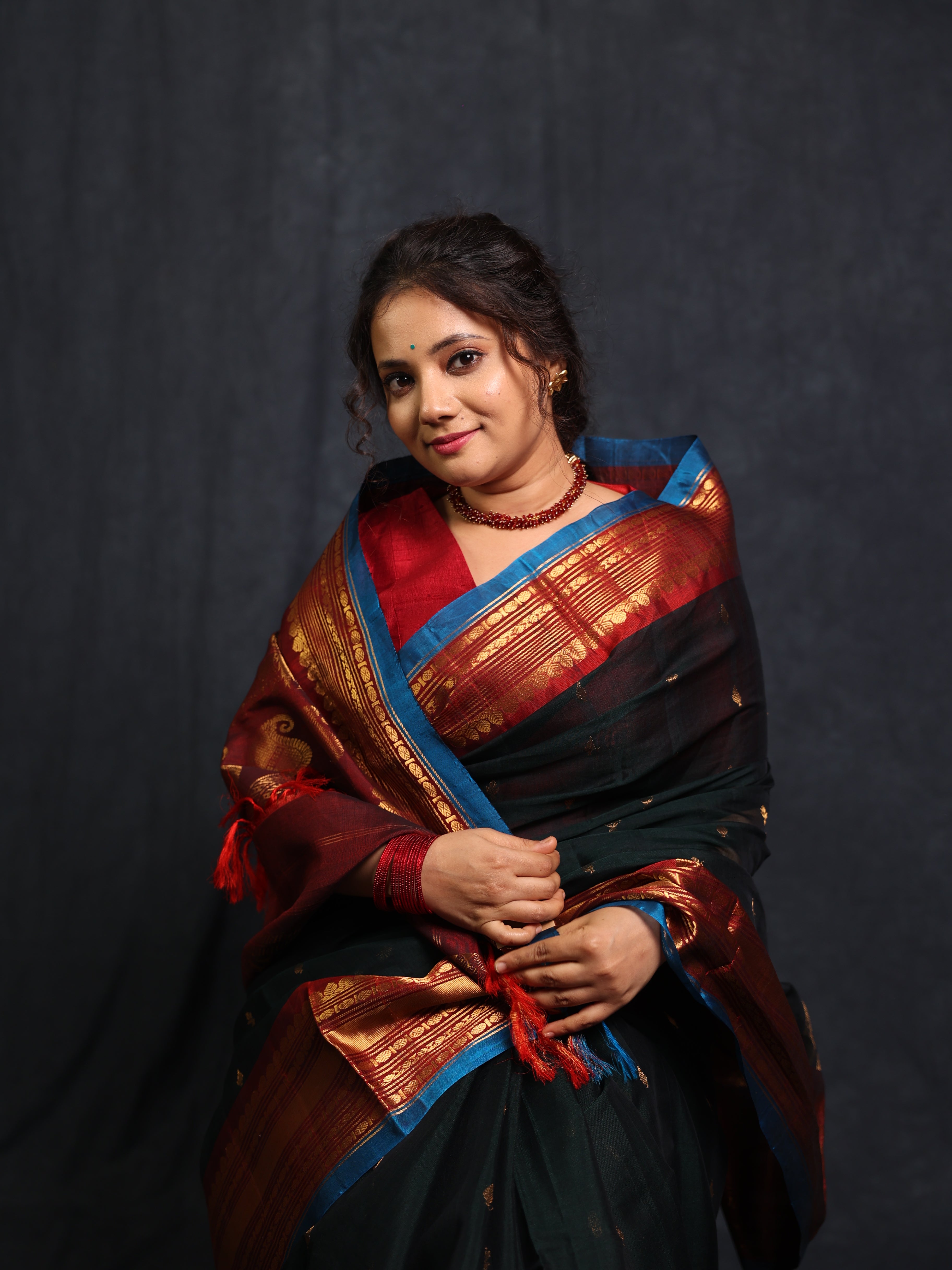 Deep Green Gadwal Cotton Silk Saree - SRDGGCSS176