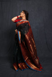 Deep Green Gadwal Cotton Silk Saree - SRDGGCSS176