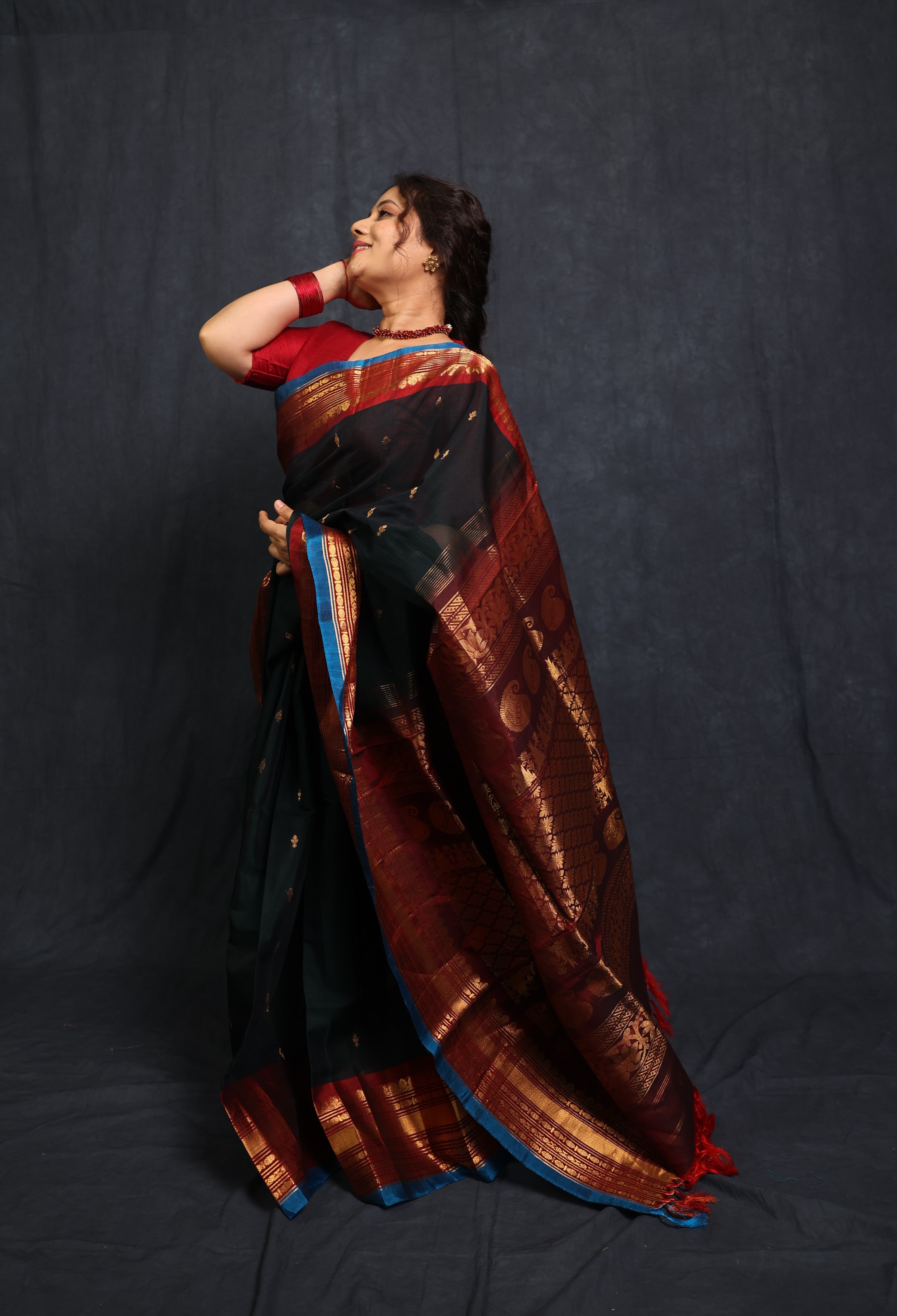 Deep Green Gadwal Cotton Silk Saree - SRDGGCSS176
