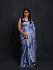 Light Blue Tissue Linen Jamdani Saree - SRLBTLJS160