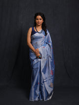 Light Blue Tissue Linen Jamdani Saree - SRLBTLJS160