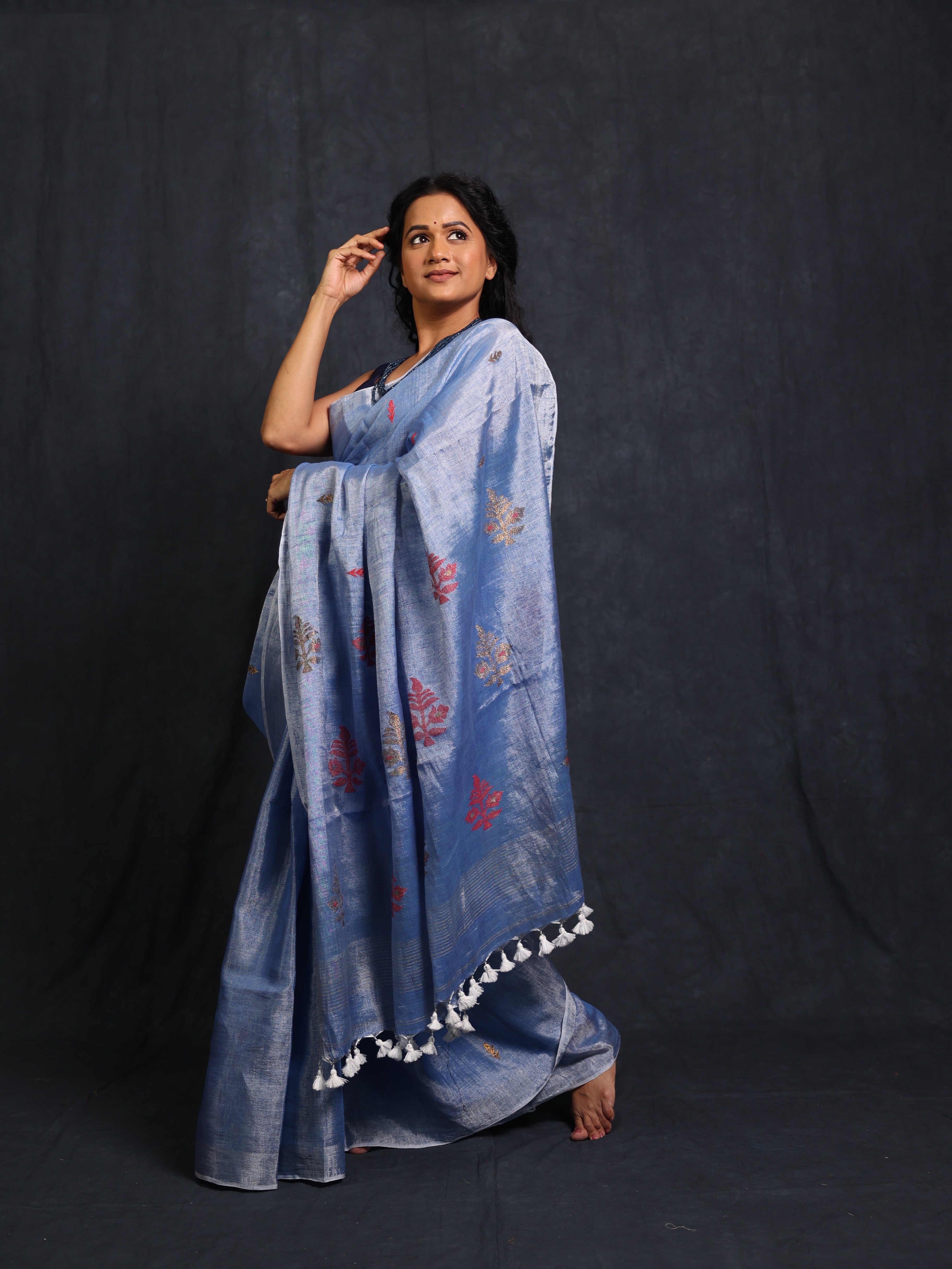 Light Blue Tissue Linen Jamdani Saree - SRLBTLJS160