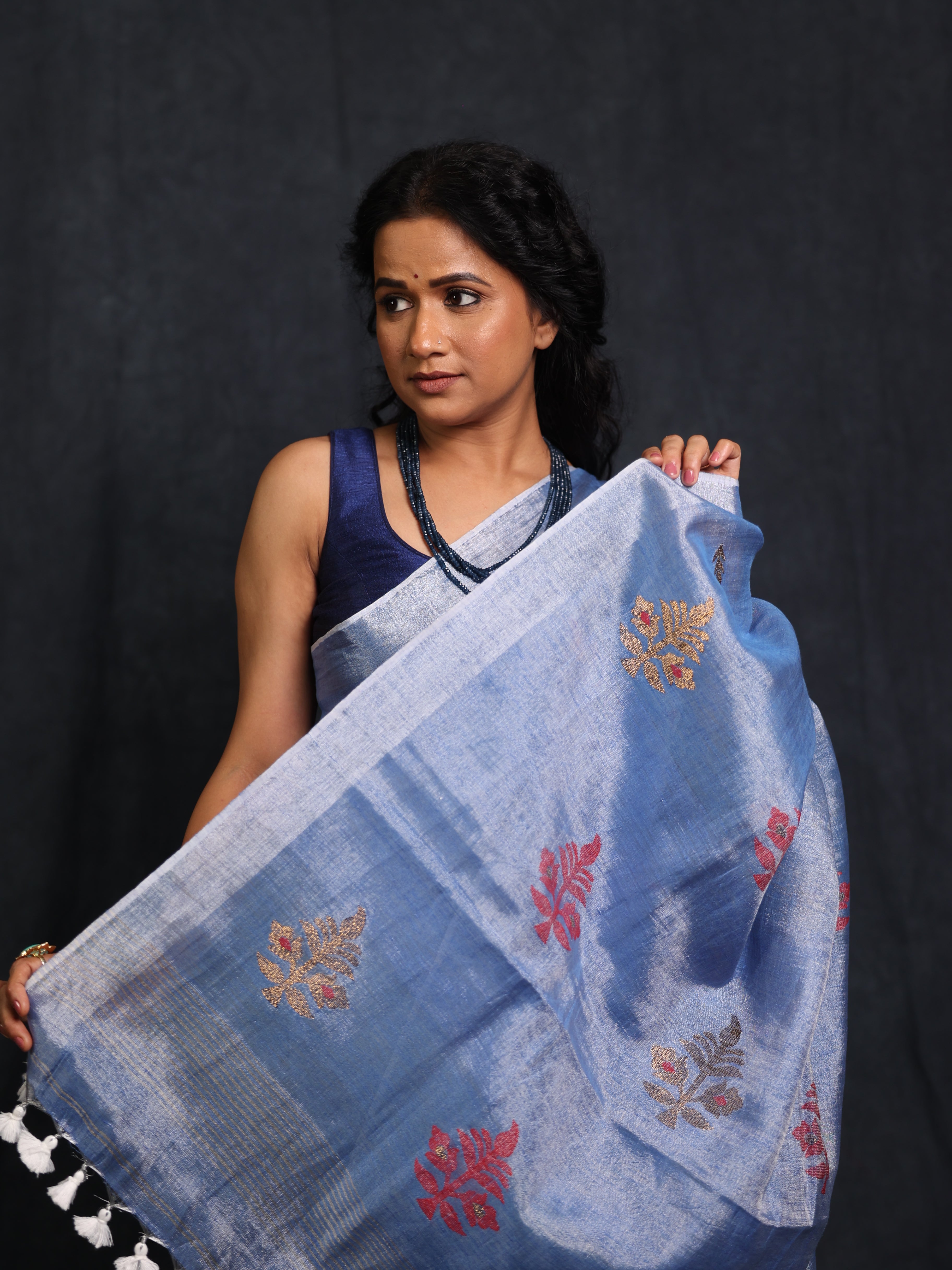 Light Blue Tissue Linen Jamdani Saree - SRLBTLJS160