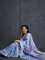 Light Blue Tissue Linen Jamdani Saree - SRLBTLJS160