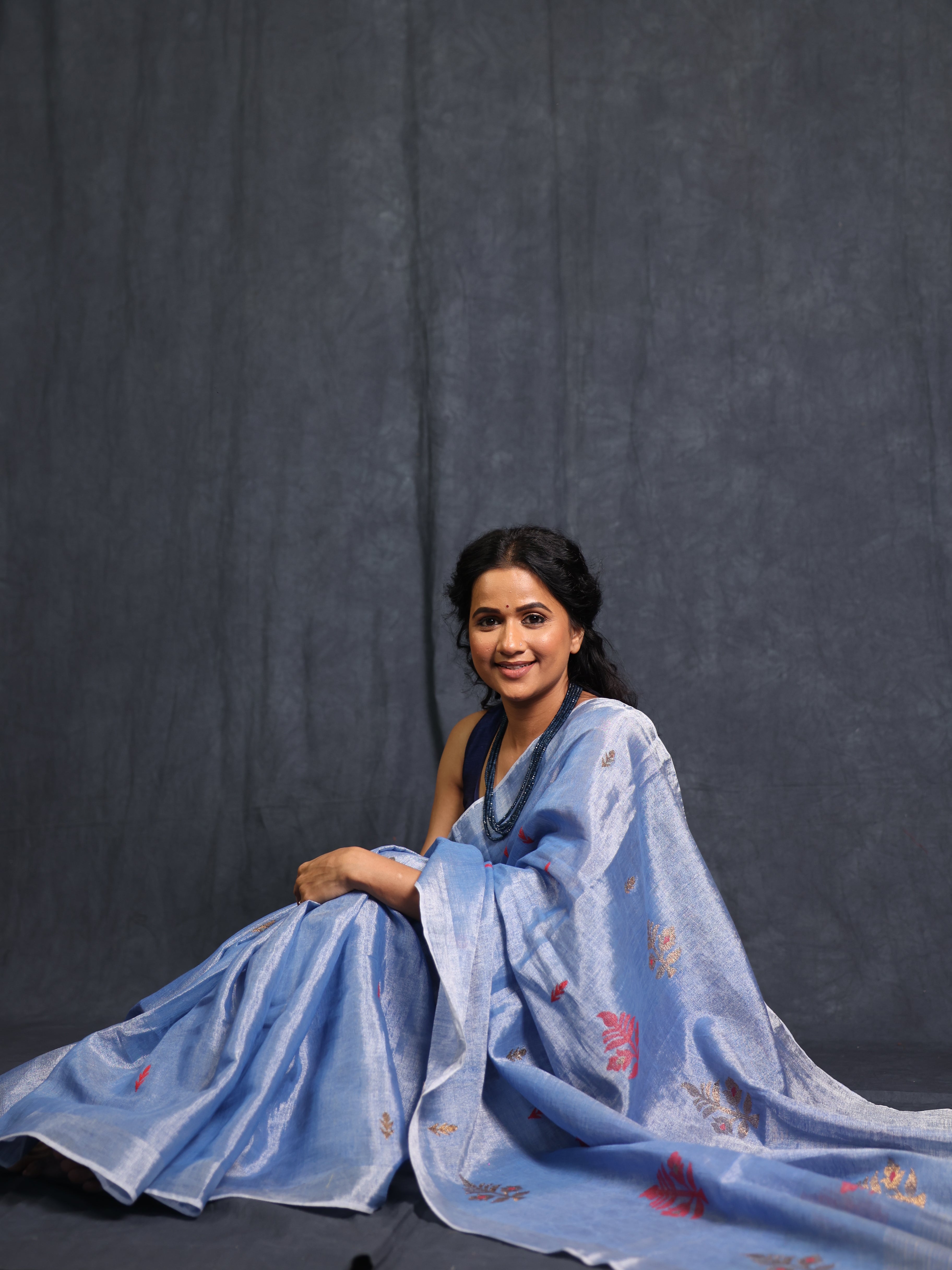 Light Blue Tissue Linen Jamdani Saree - SRLBTLJS160