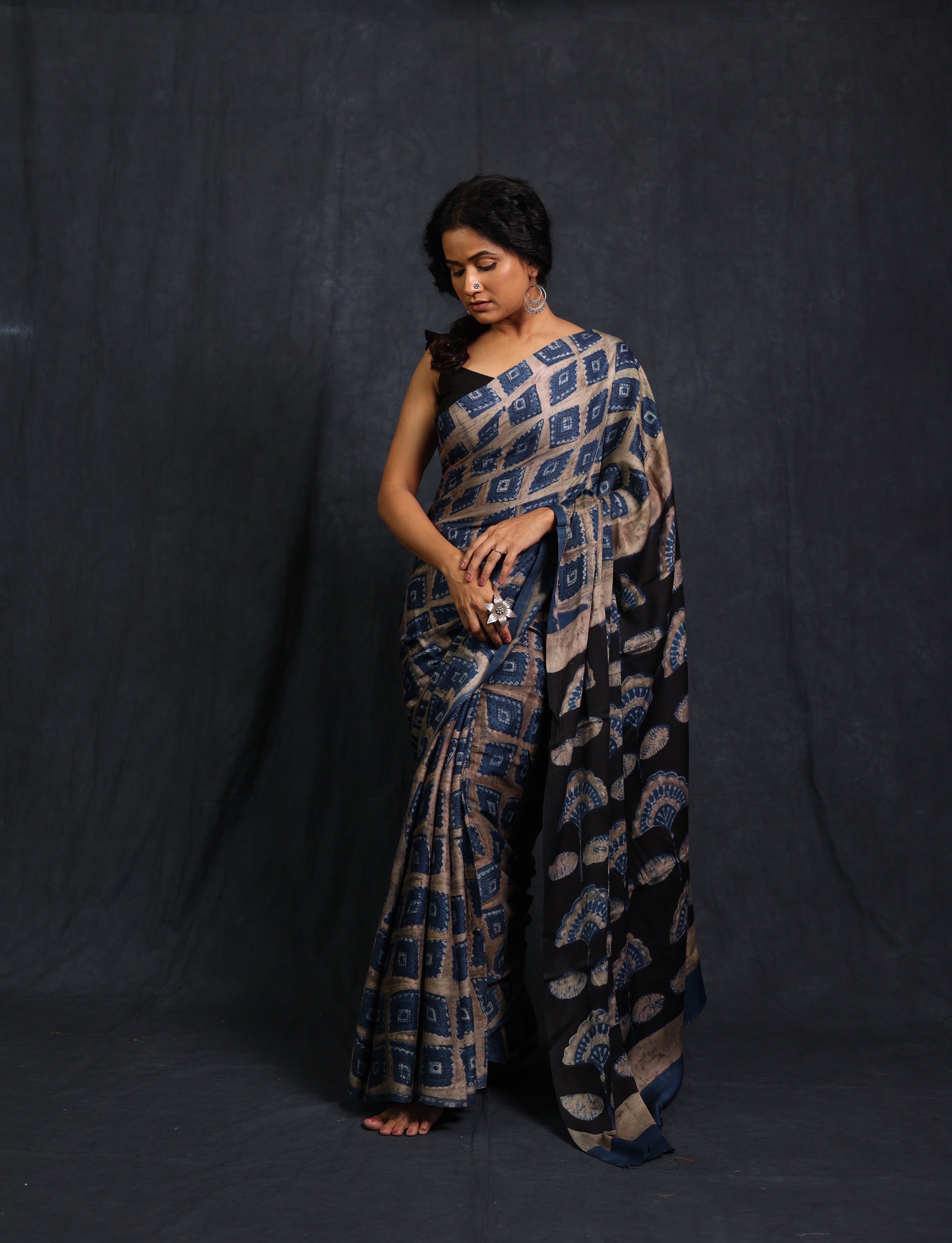 Navy Blue HBP Modal Silk Saree - SRNBMSS564