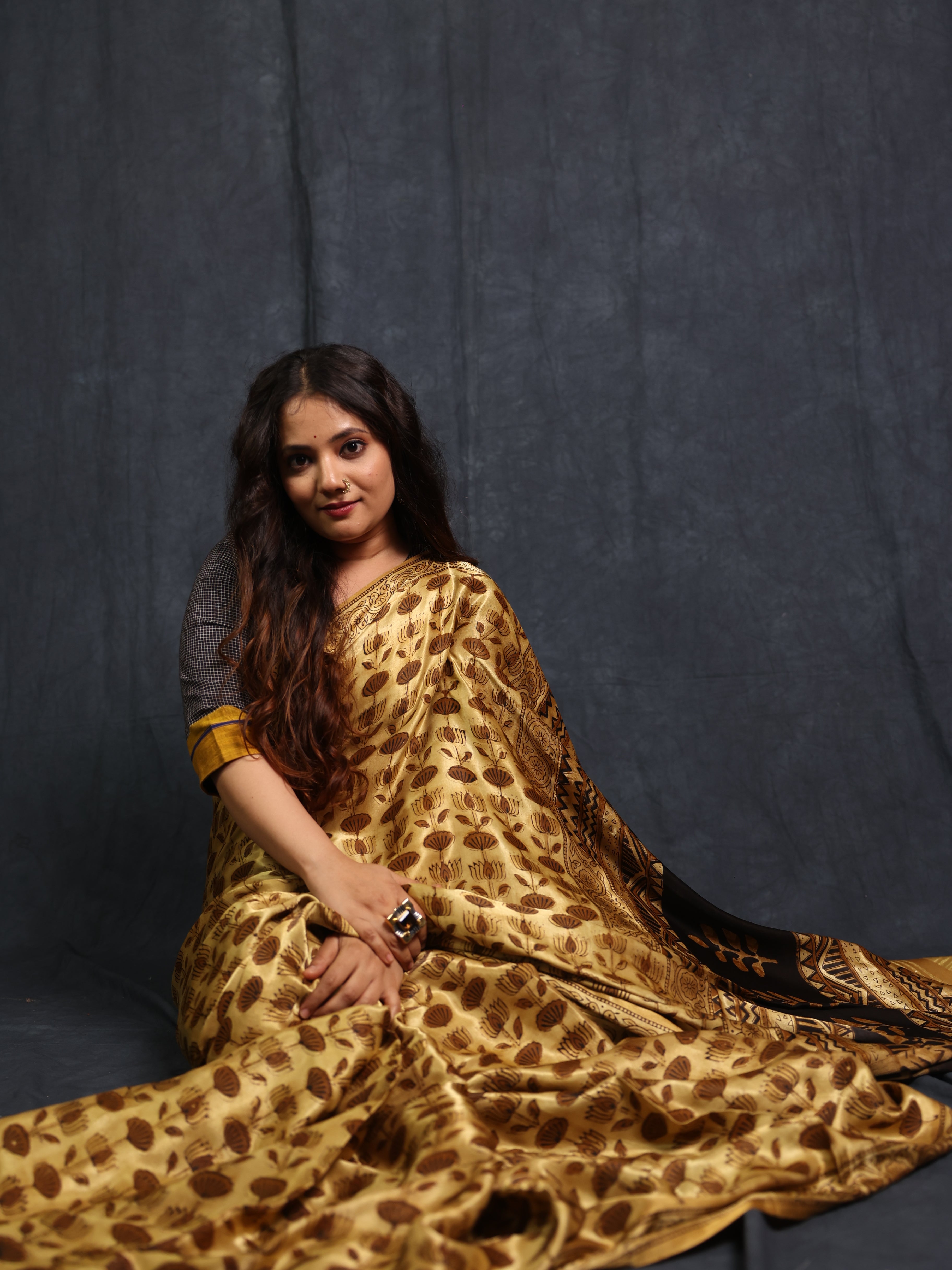 Cream Gold HBP Modal Silk Saree - SRCGMSS535