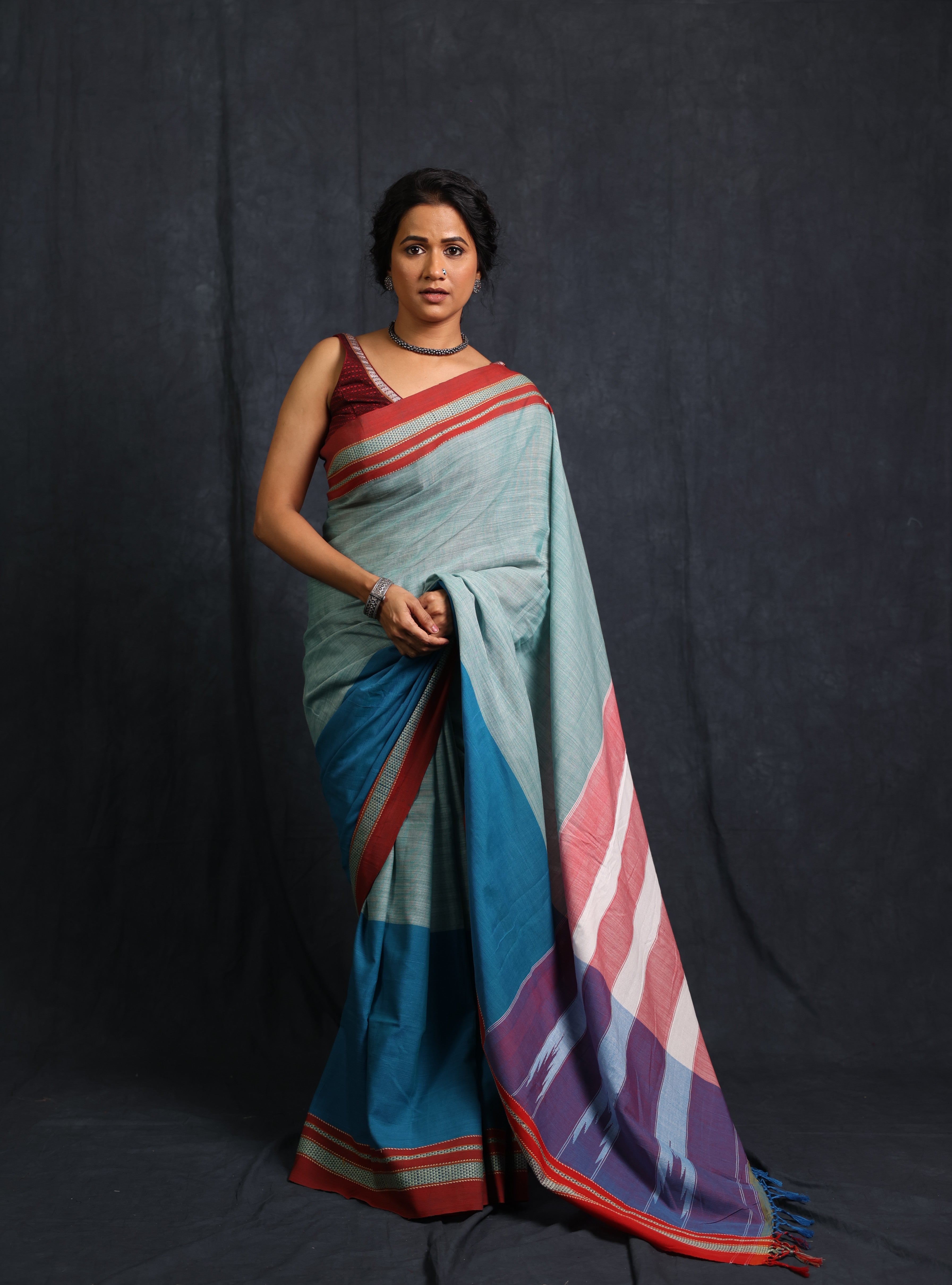 Powder Blue Cotton Ilkal Saree - SRPBCIS947