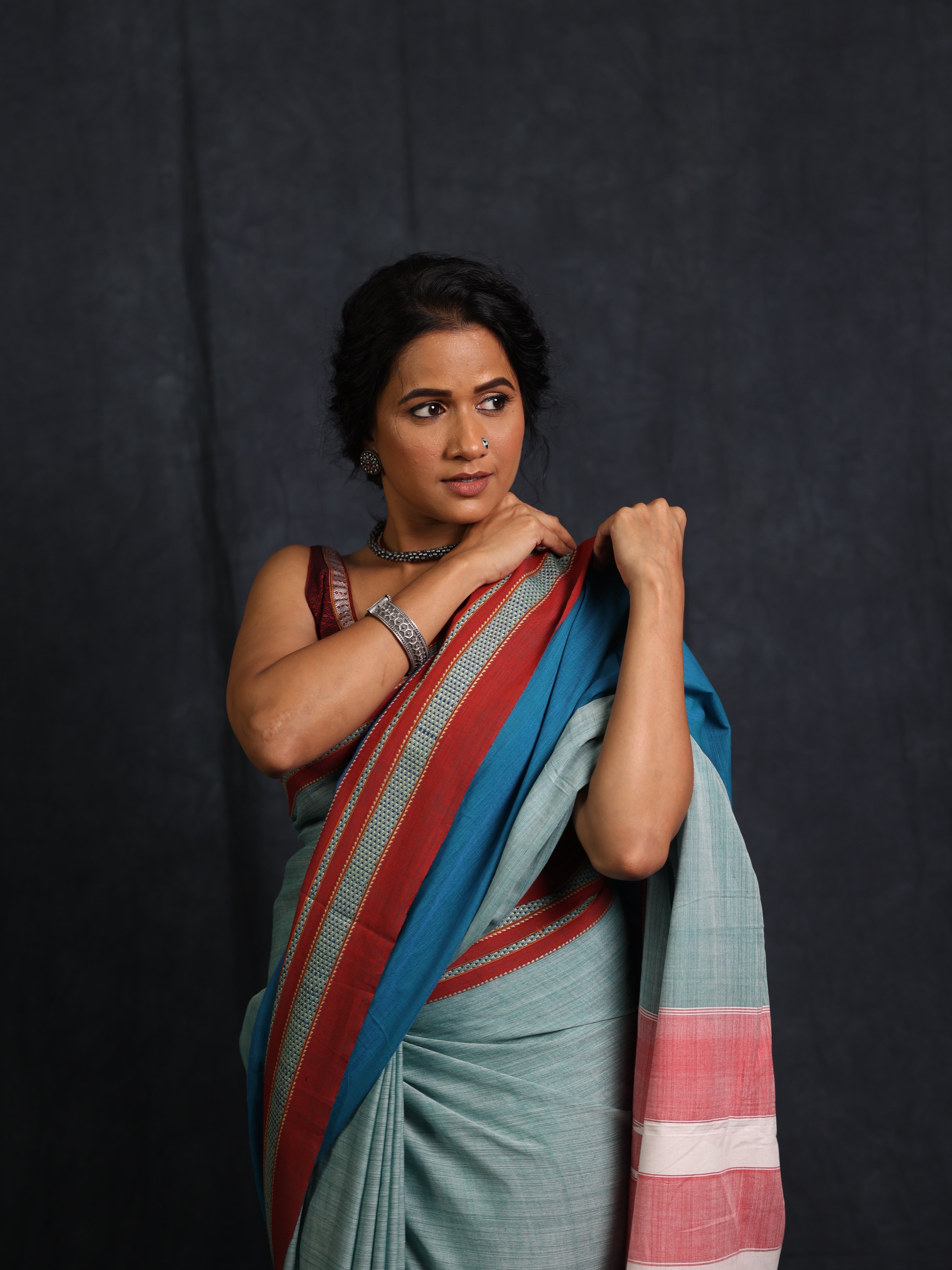 Powder Blue Cotton Ilkal Saree - SRPBCIS947