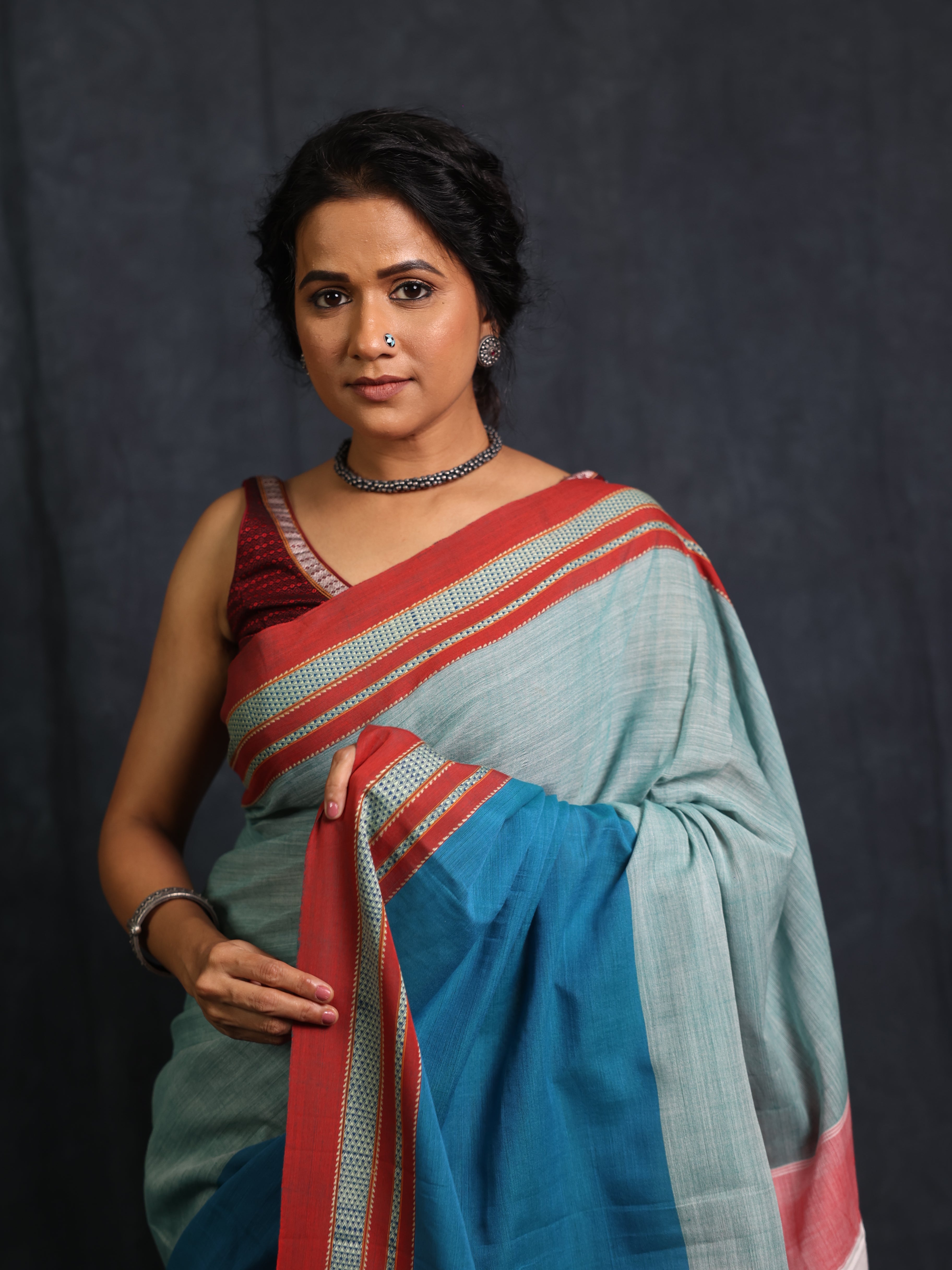 Powder Blue Cotton Ilkal Saree - SRPBCIS947