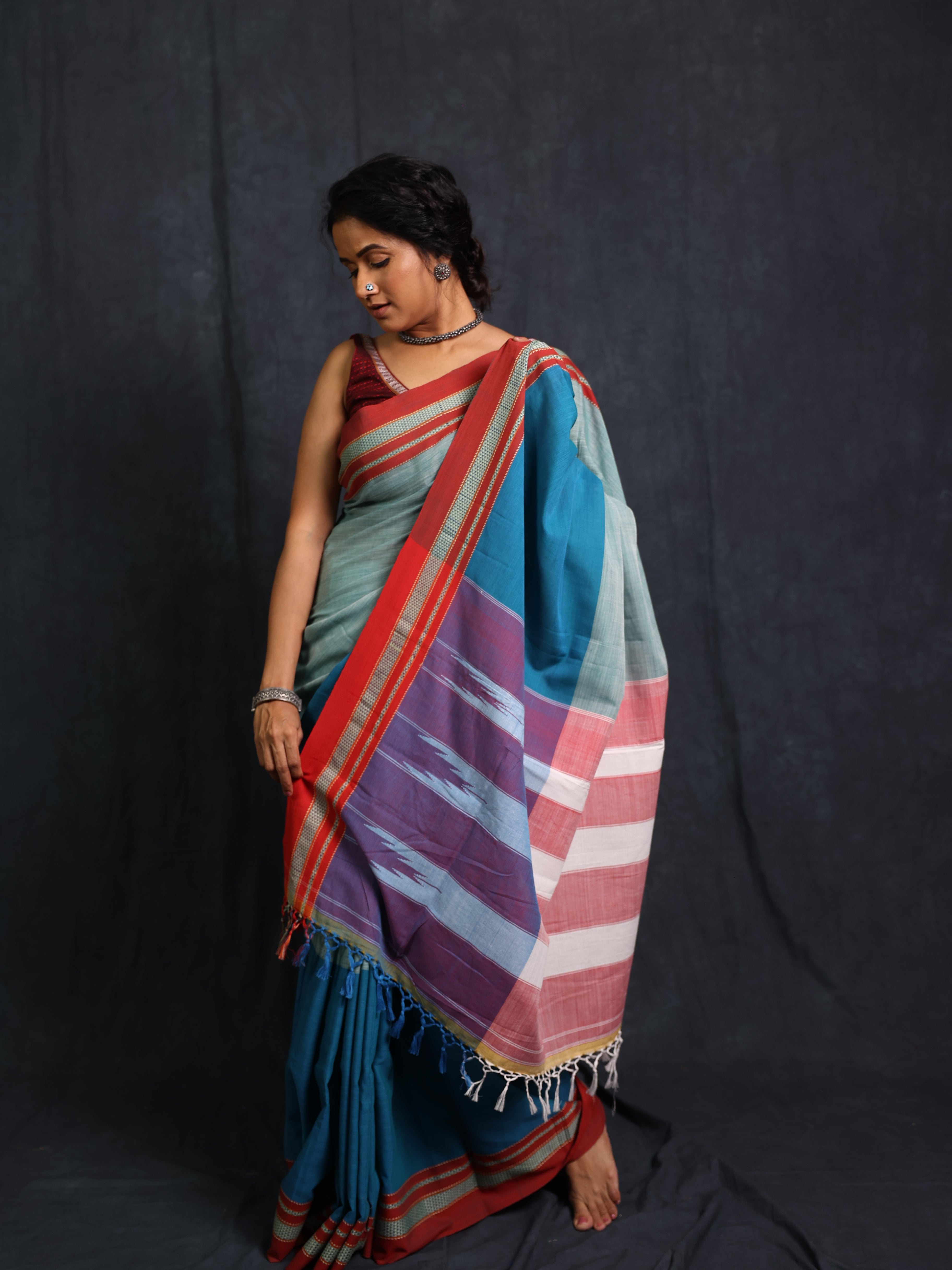 Powder Blue Cotton Ilkal Saree - SRPBCIS947