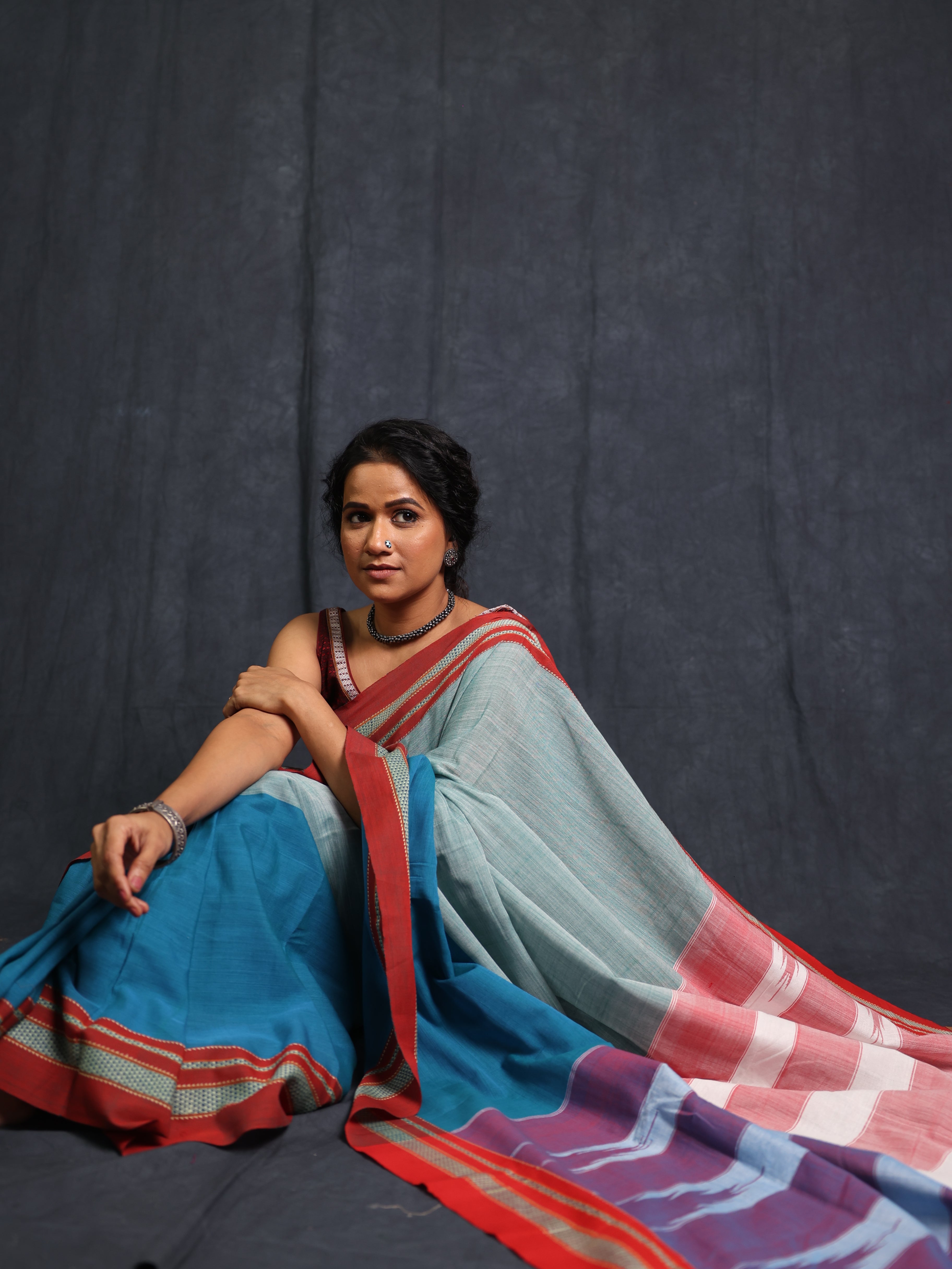Powder Blue Cotton Ilkal Saree - SRPBCIS947