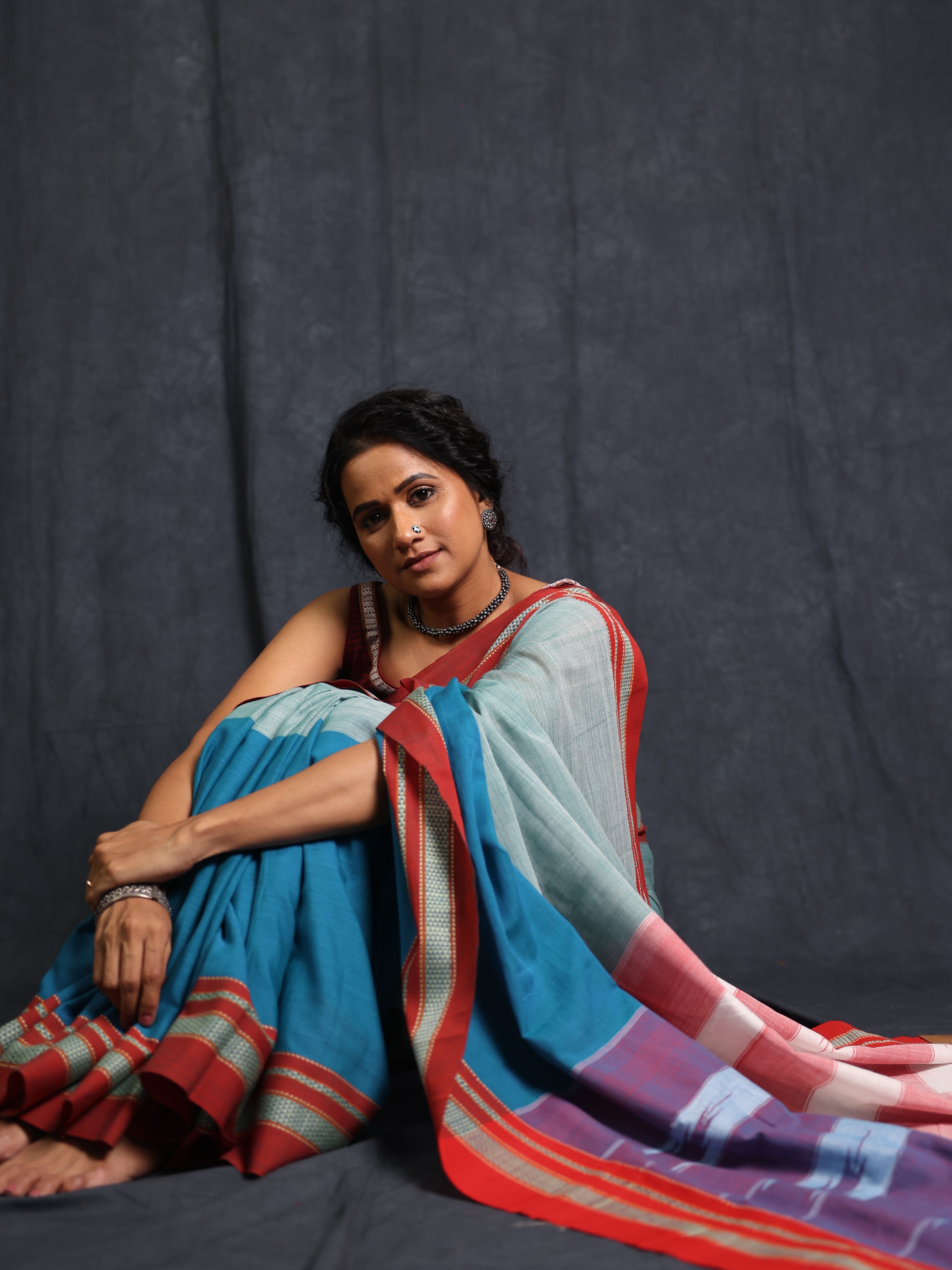 Powder Blue Cotton Ilkal Saree - SRPBCIS947