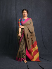 Two Tone Brown Cotton Ilkal Saree - SRTTBCIS974