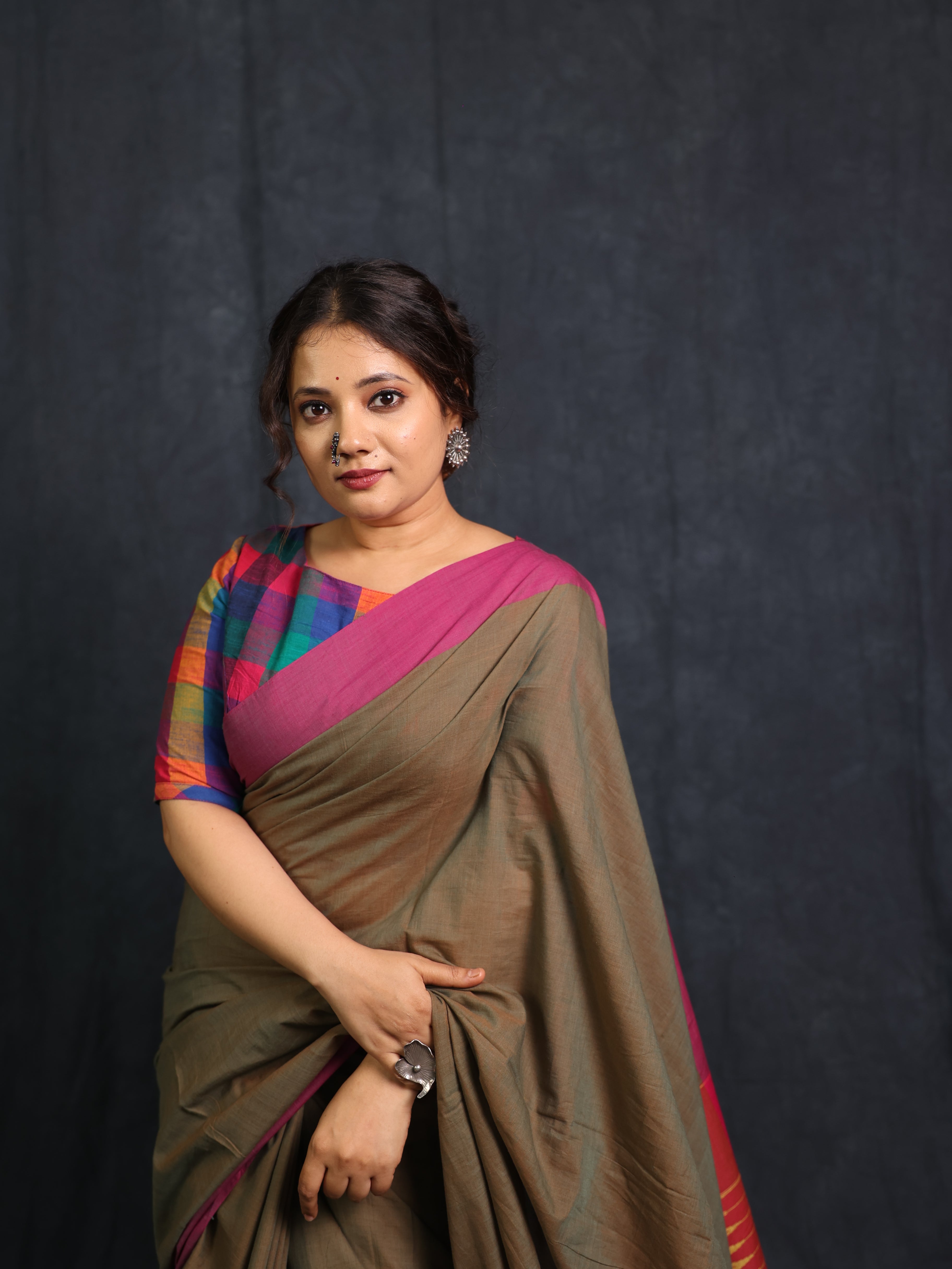 Two Tone Brown Cotton Ilkal Saree - SRTTBCIS974