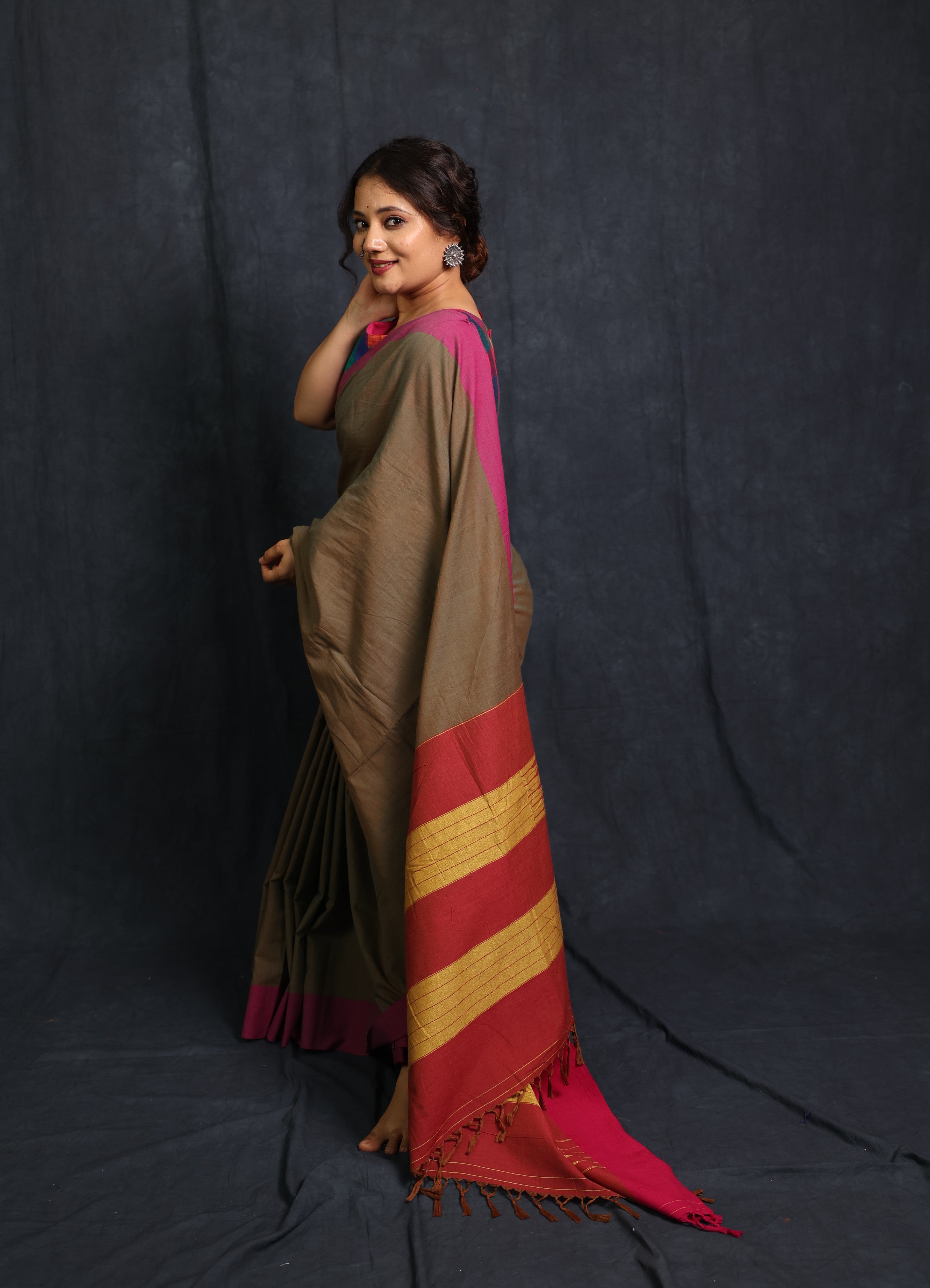 Two Tone Brown Cotton Ilkal Saree - SRTTBCIS974