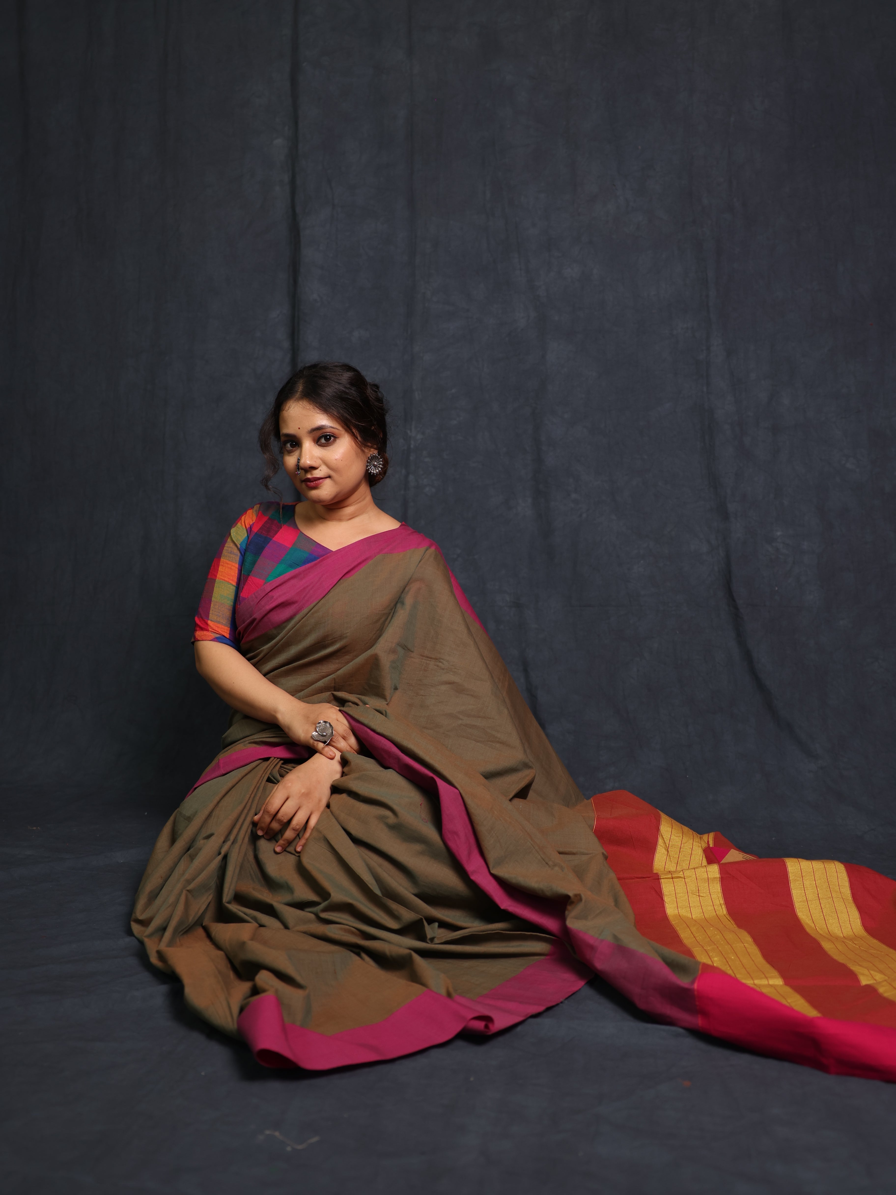 Two Tone Brown Cotton Ilkal Saree - SRTTBCIS974