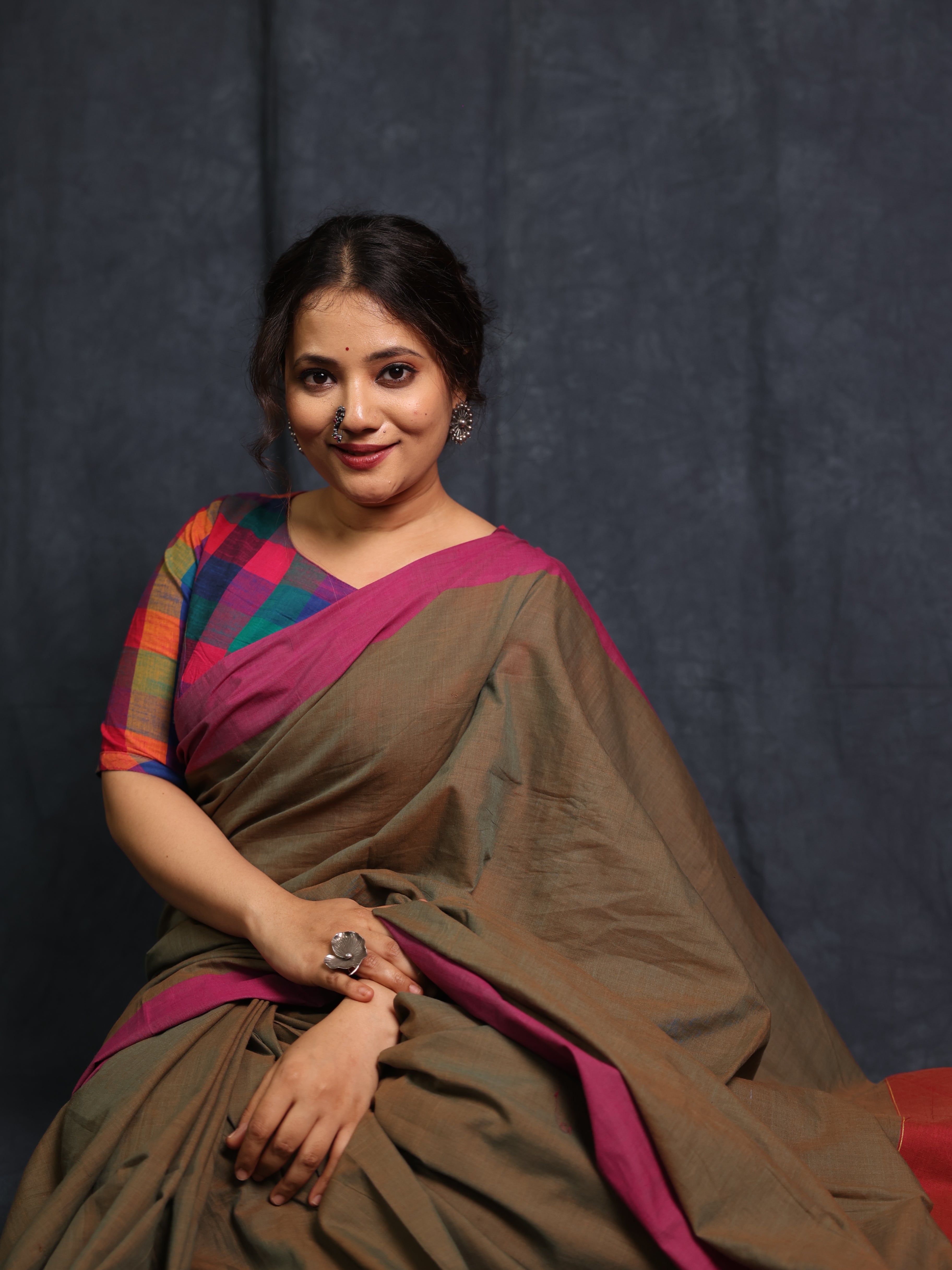 Two Tone Brown Cotton Ilkal Saree - SRTTBCIS974