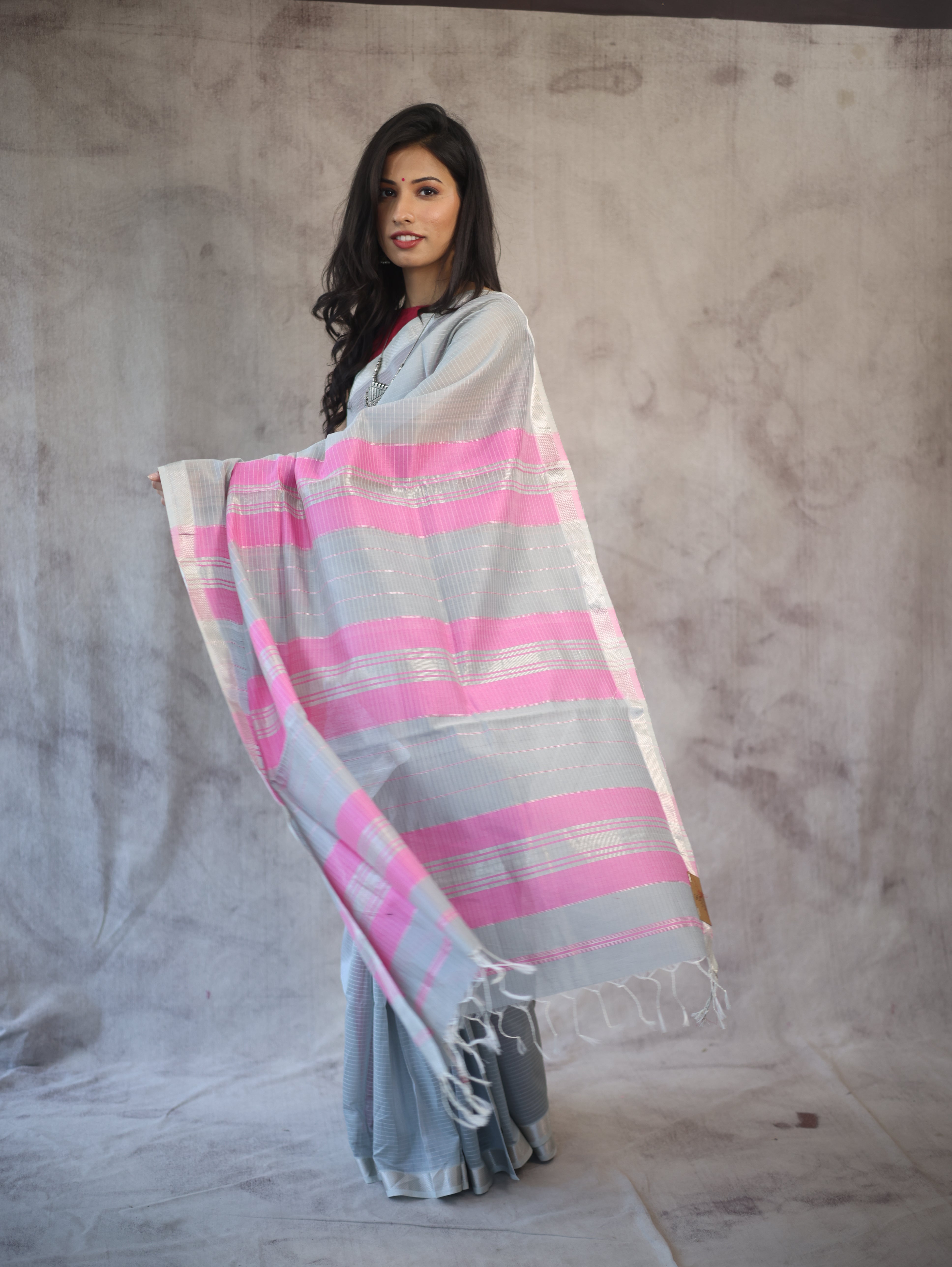 Grey Maheshwari Saree - SRGMS241
