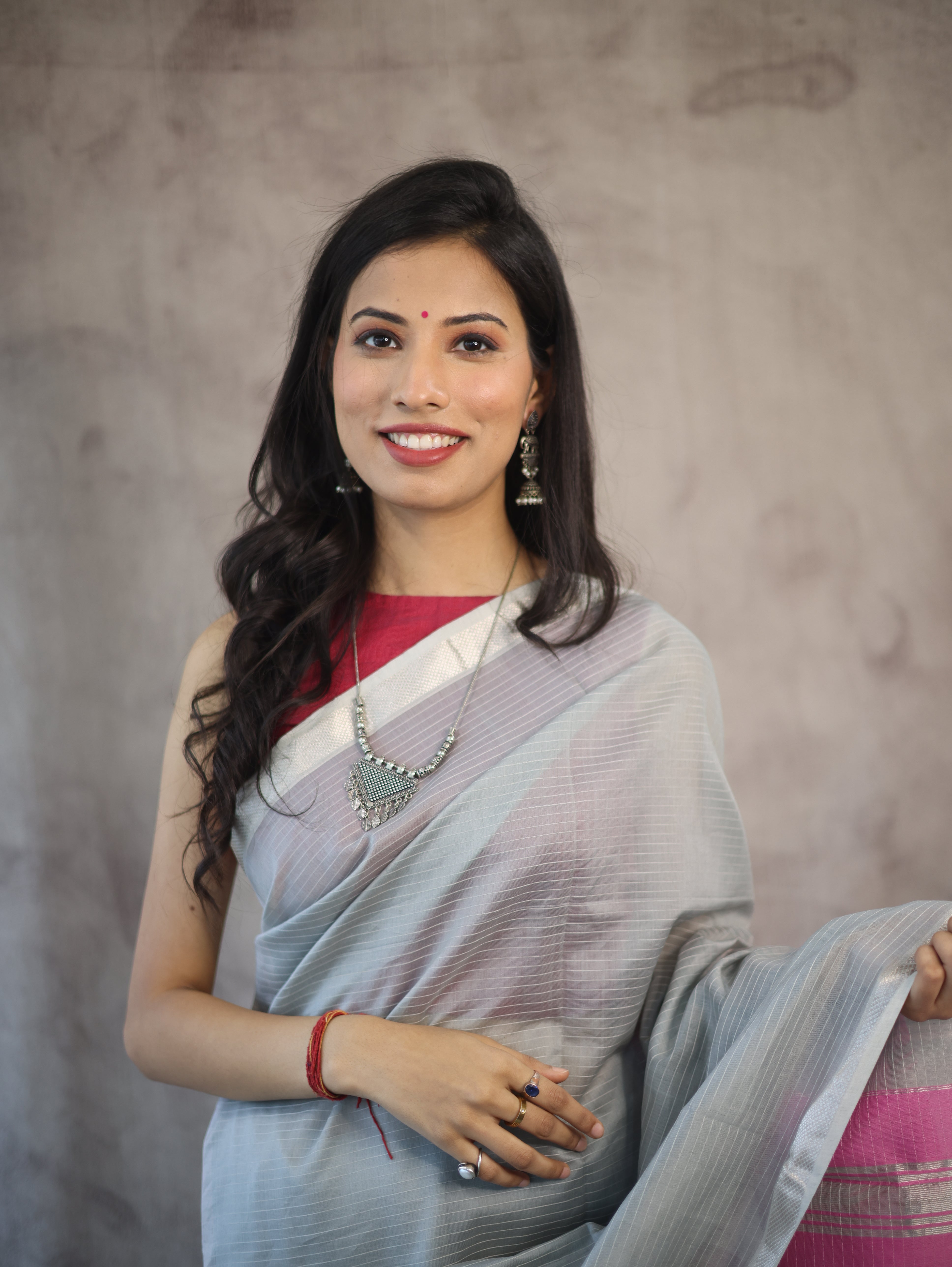 Grey Maheshwari Saree - SRGMS241