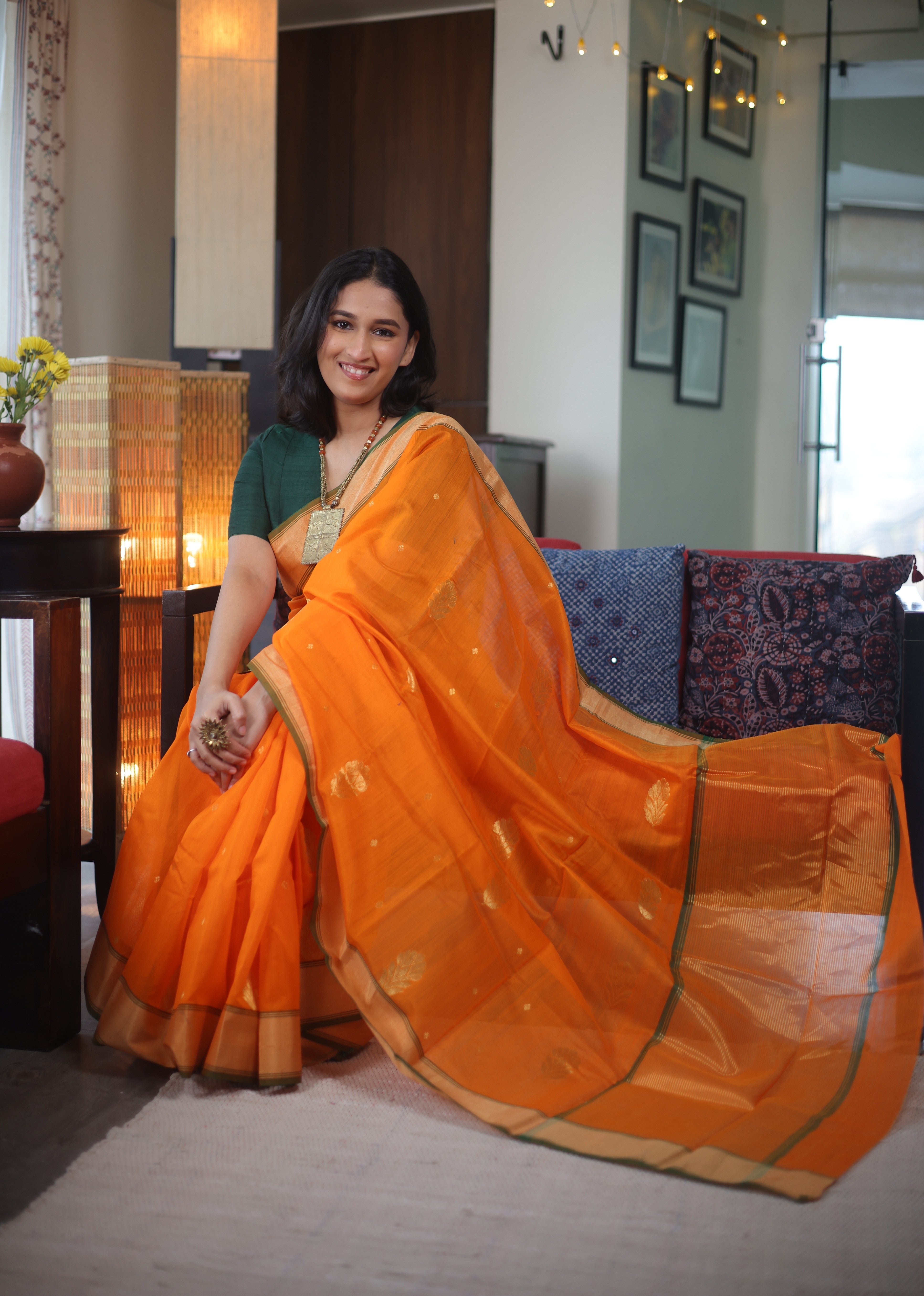 Orange Chanderi Cotton Silk Saree - SROCSS428