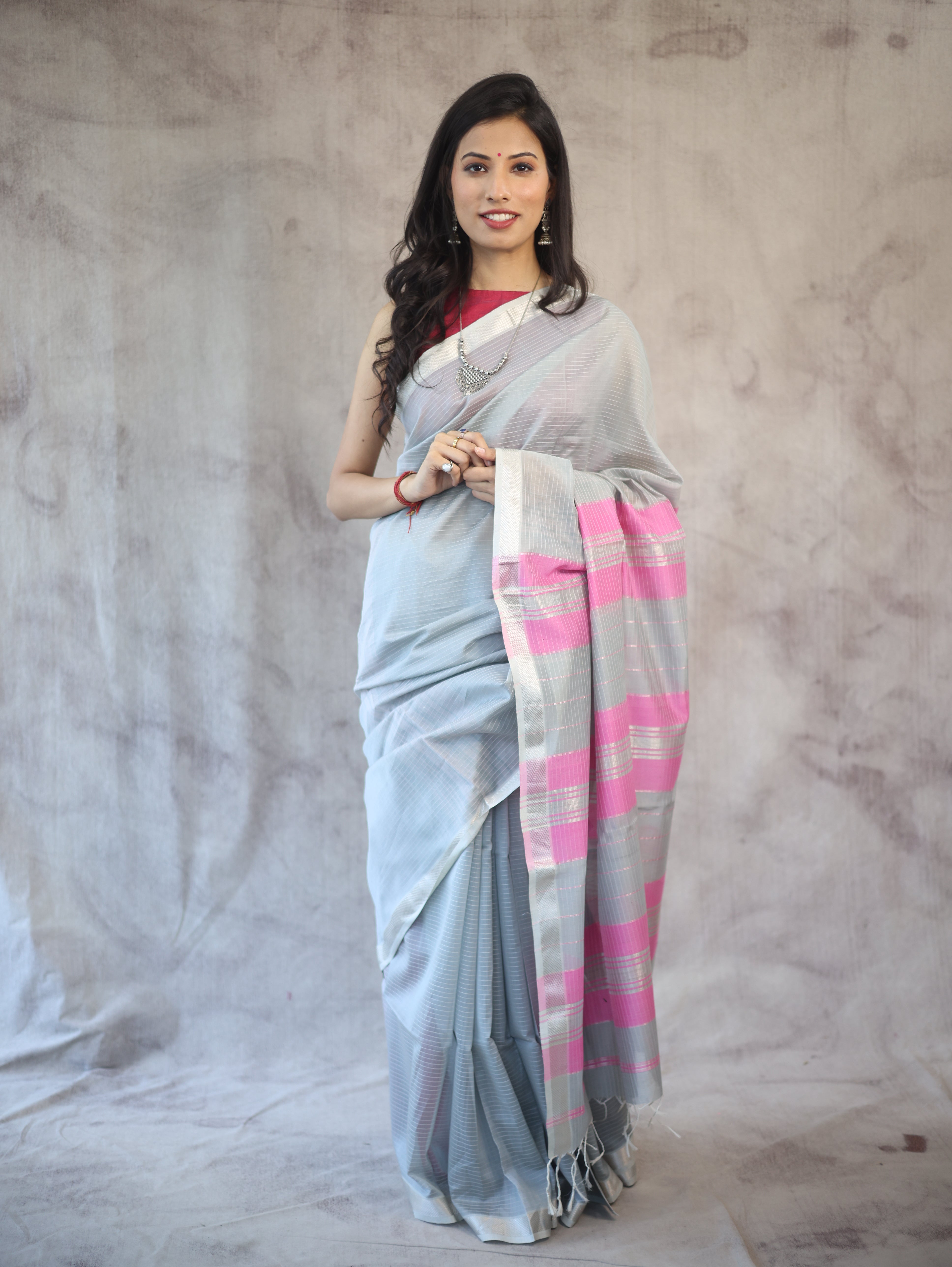 Grey Maheshwari Saree - SRGMS241