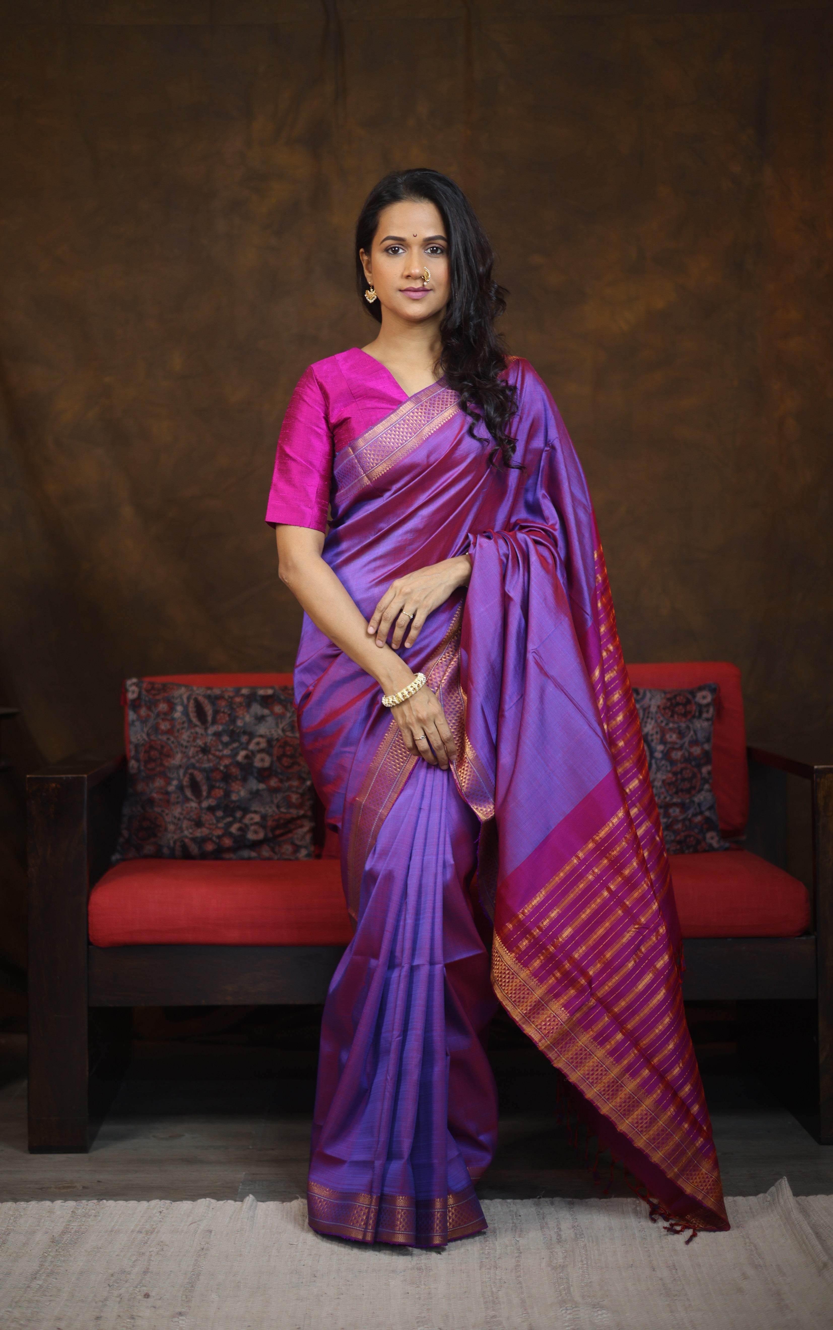 Two Tone Blue Mangalgiri Silk Saree - SRTTBMSS003