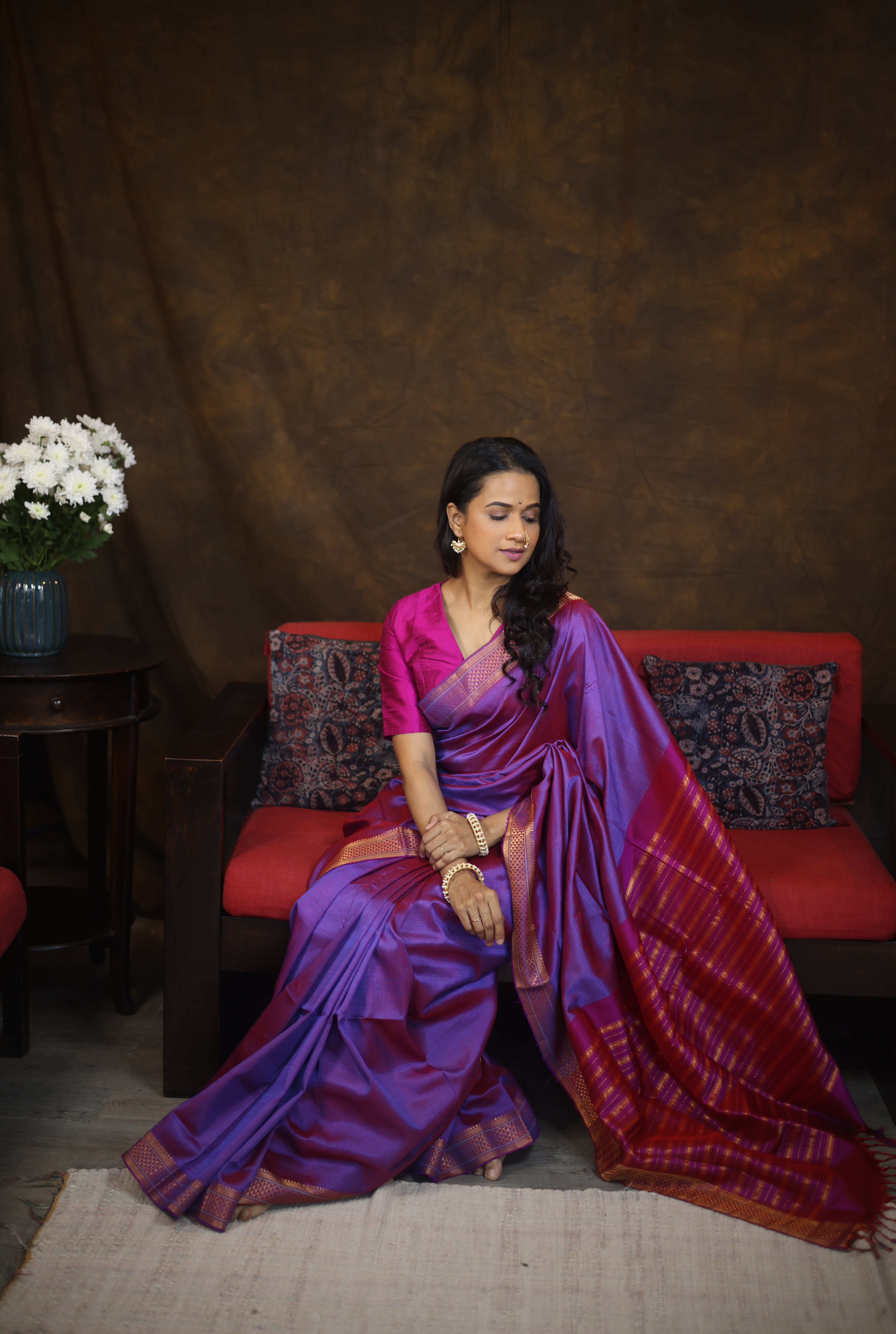 Two Tone Blue Mangalgiri Silk Saree - SRTTBMSS003