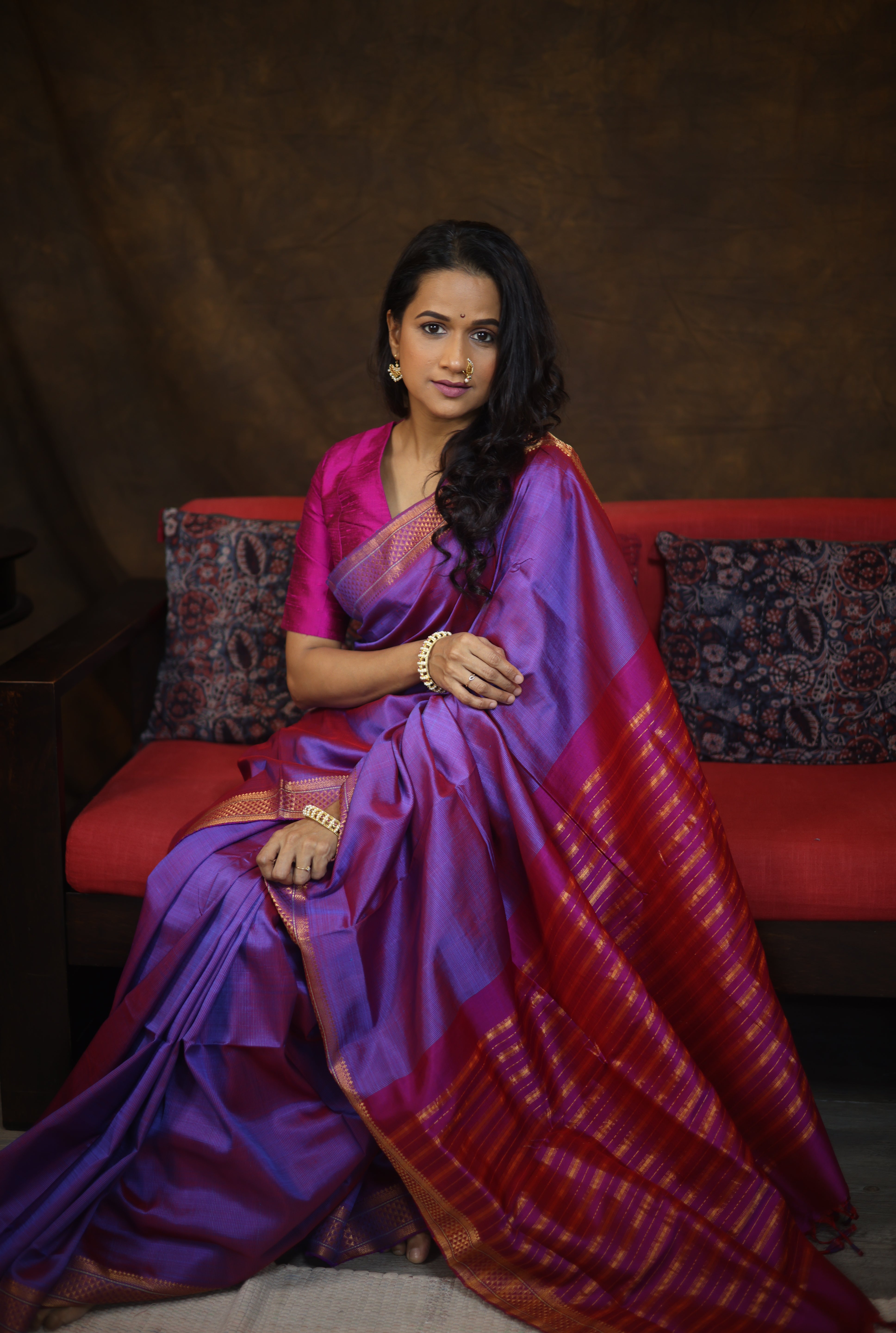 Two Tone Blue Mangalgiri Silk Saree - SRTTBMSS003
