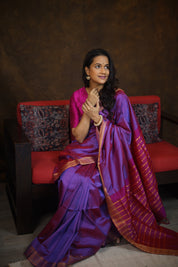Two Tone Blue Mangalgiri Silk Saree - SRTTBMSS003