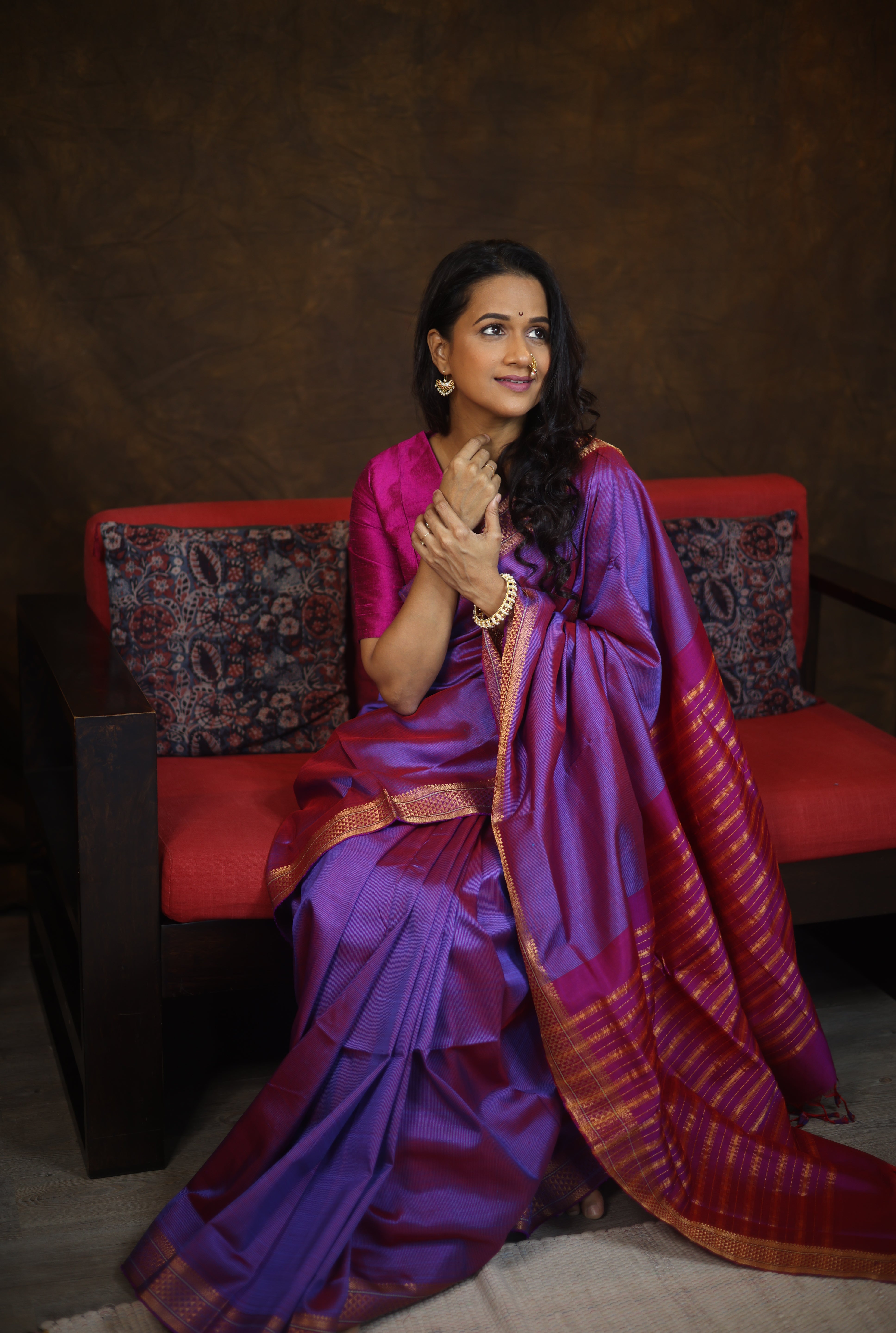 Two Tone Blue Mangalgiri Silk Saree - SRTTBMSS003