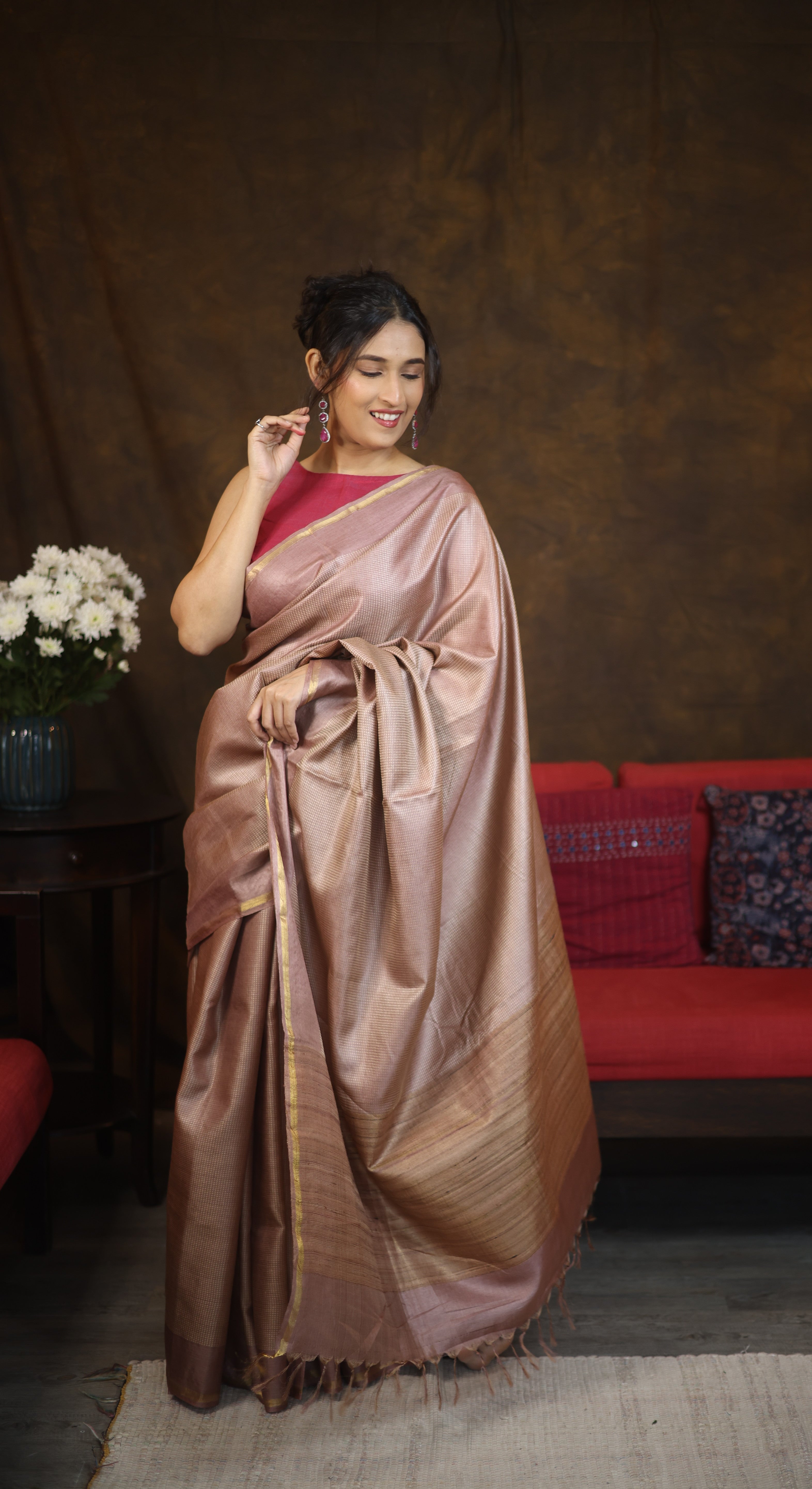 Rose Gold Tussar Silk Saree - SRRGTSS1634