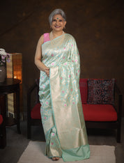 Light Aqua Banarasi Silk Saree - Saavari - SSLABSS54