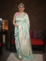 Light Aqua Banarasi Silk Saree - Saavari - SSLABSS54
